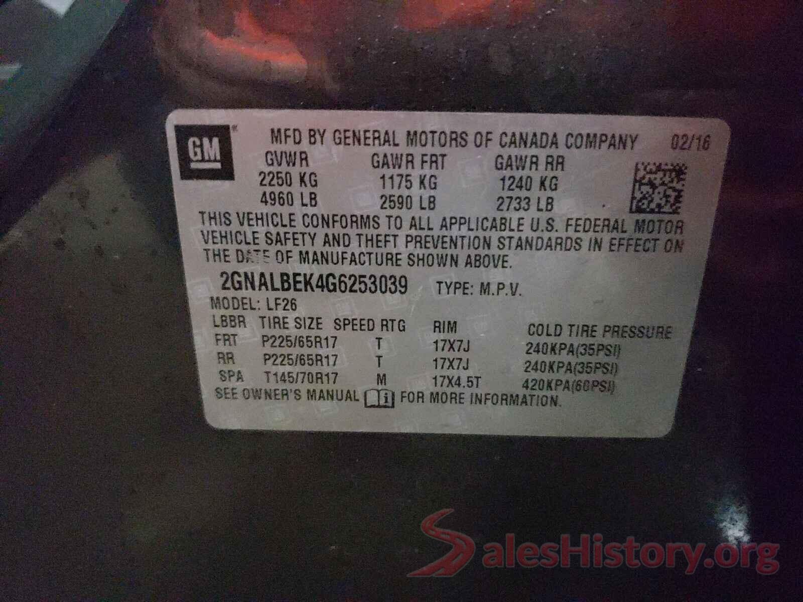 2GNALBEK4G6253039 2016 CHEVROLET EQUINOX