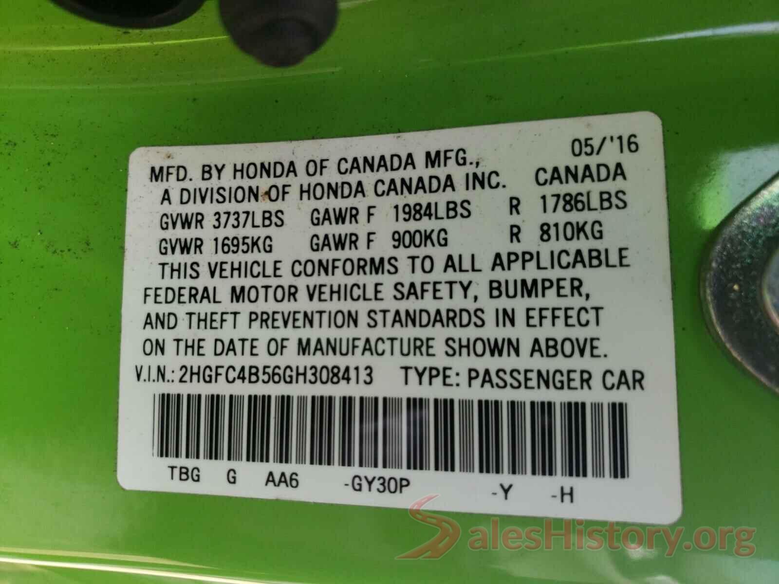 2HGFC4B56GH308413 2016 HONDA CIVIC