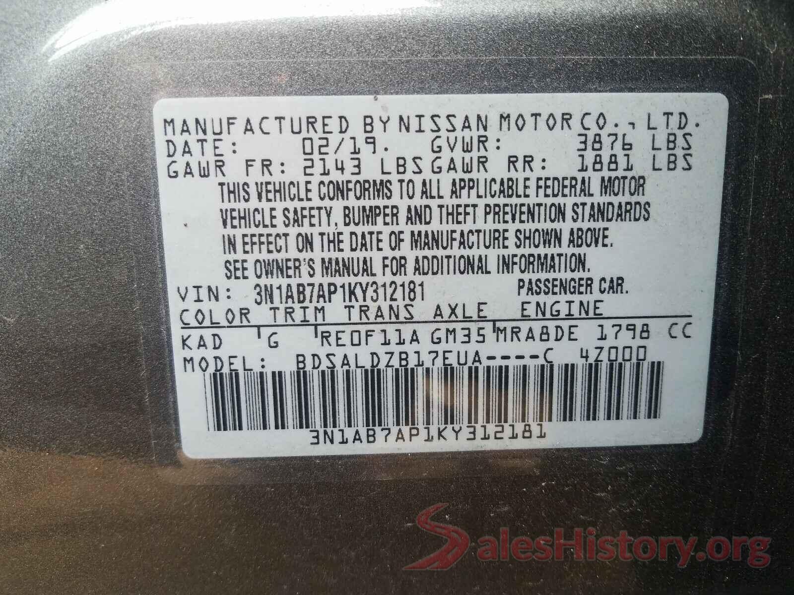 3N1AB7AP1KY312181 2019 NISSAN SENTRA