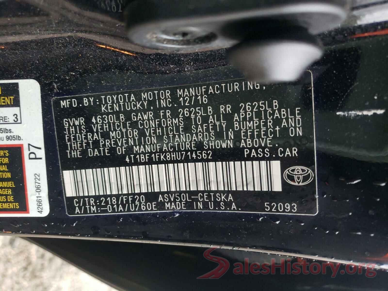 4T1BF1FK8HU714562 2017 TOYOTA CAMRY