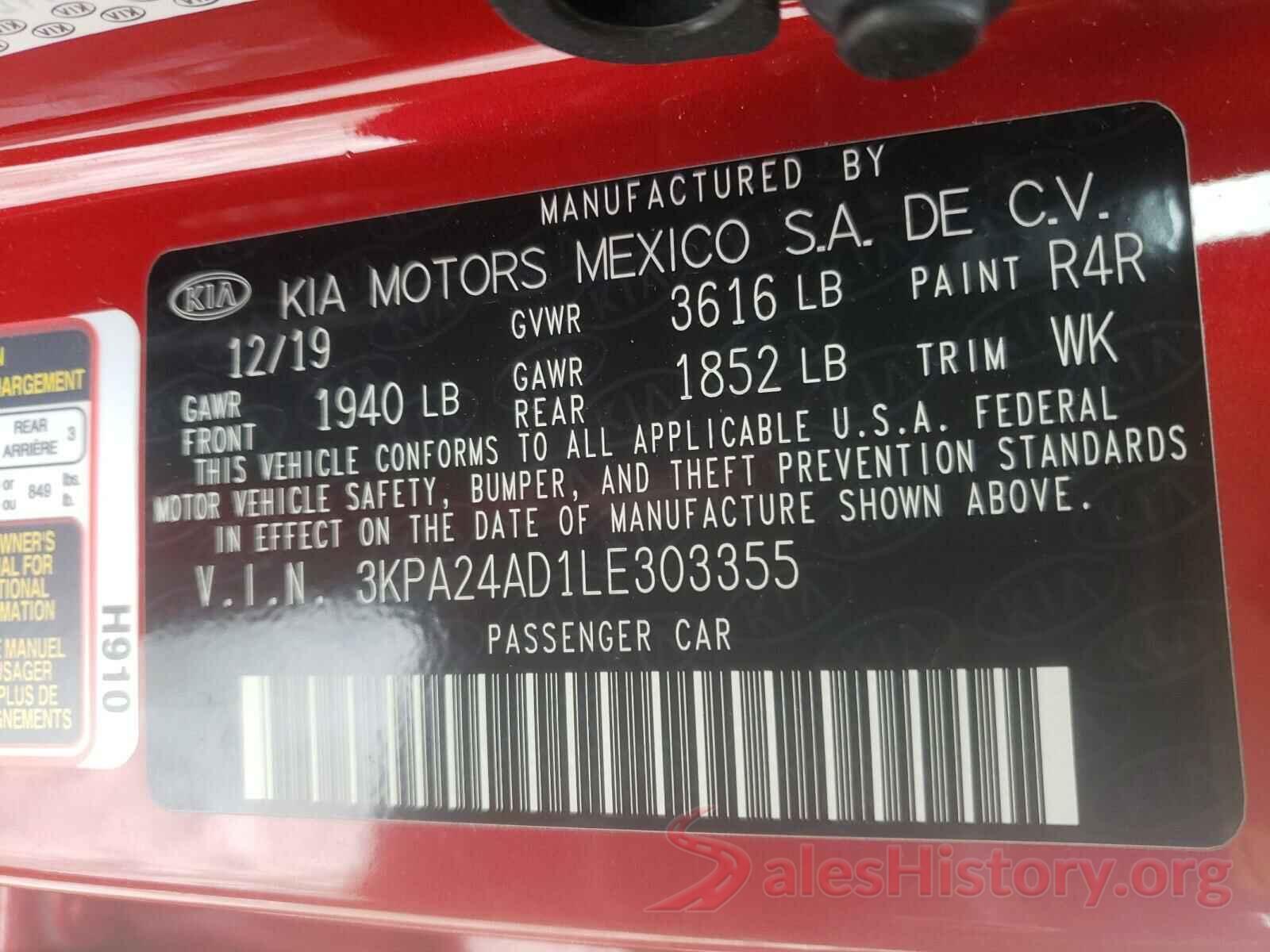 3KPA24AD1LE303355 2020 KIA RIO