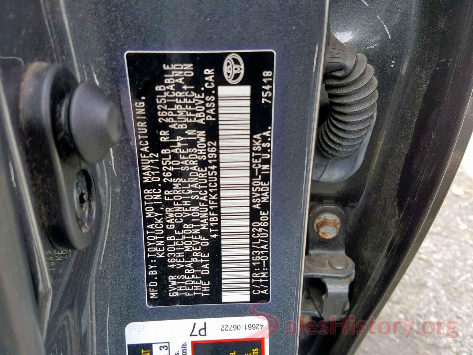 4T1BF1FK1CU541962 2012 TOYOTA CAMRY BASE