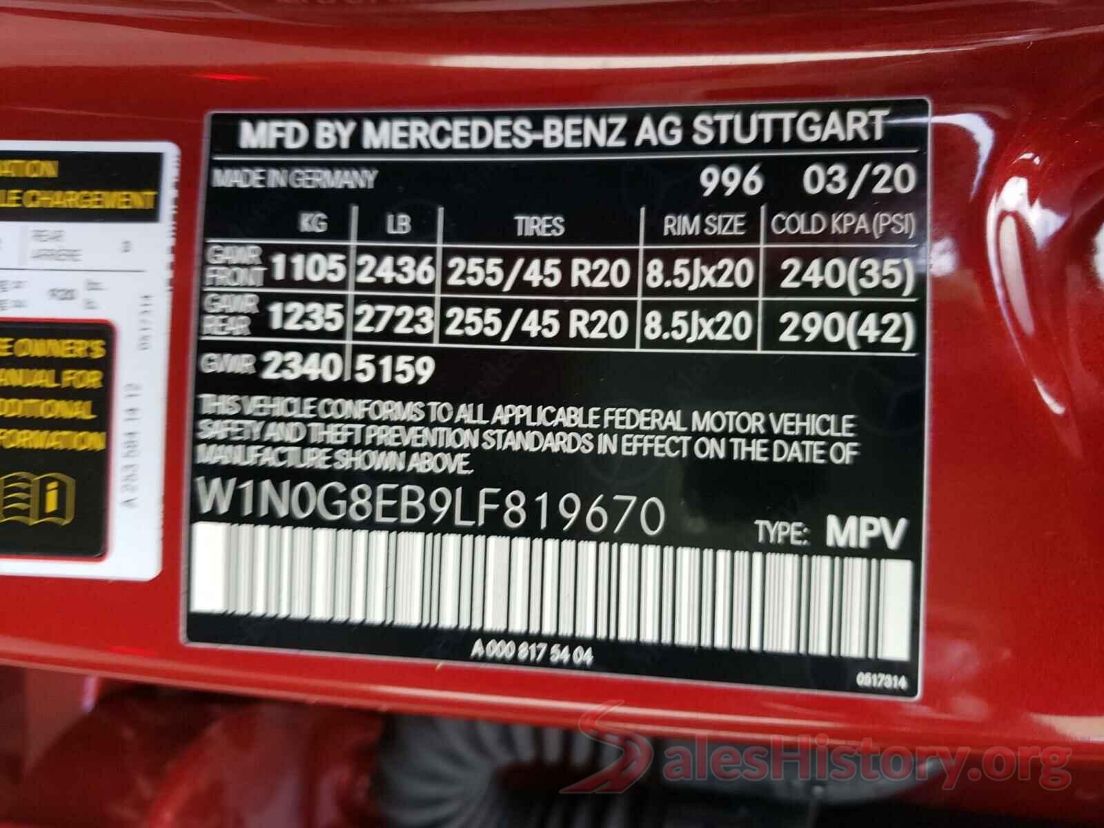 W1N0G8EB9LF819670 2020 MERCEDES-BENZ G CLASS