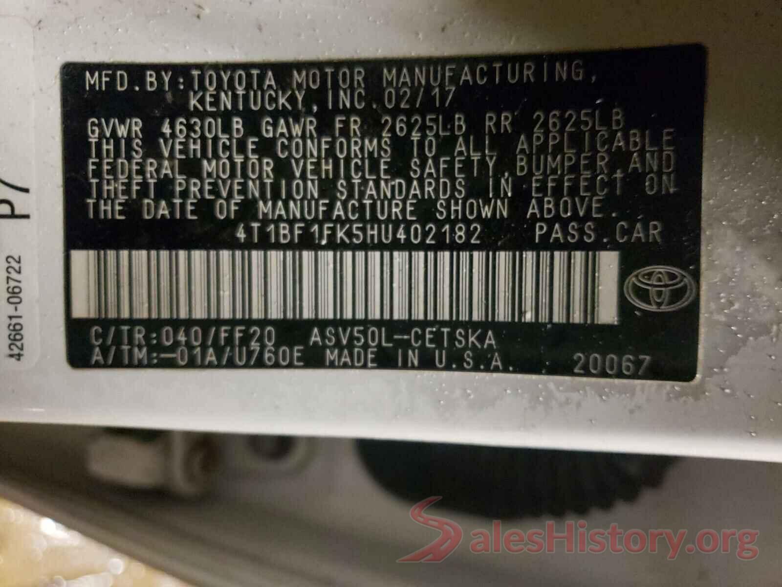 4T1BF1FK5HU402182 2017 TOYOTA CAMRY