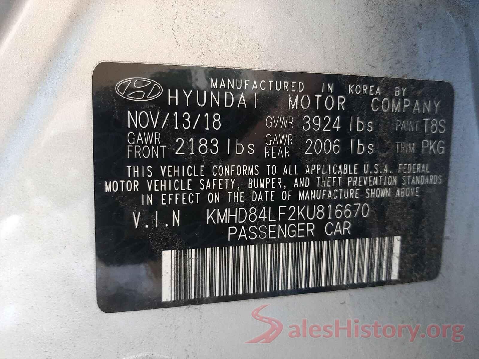 KMHD84LF2KU816670 2019 HYUNDAI ELANTRA