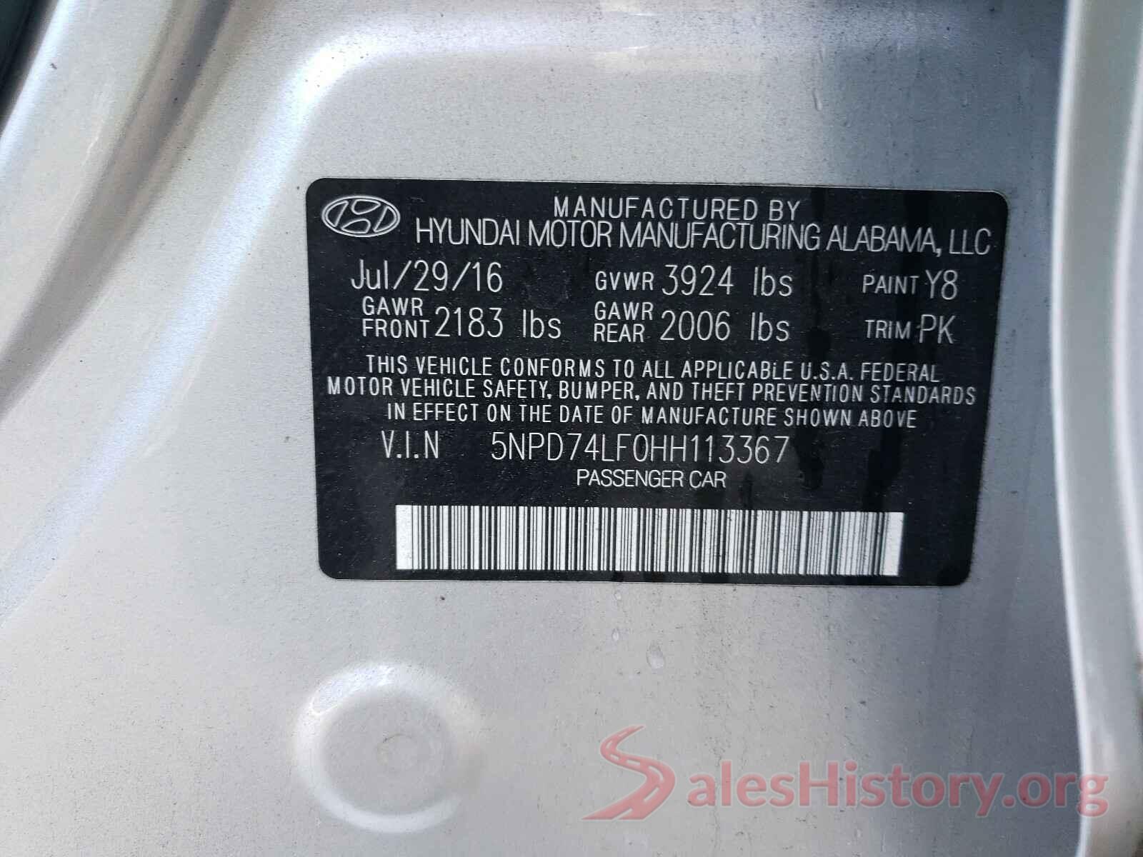 5NPD74LF0HH113367 2017 HYUNDAI ELANTRA