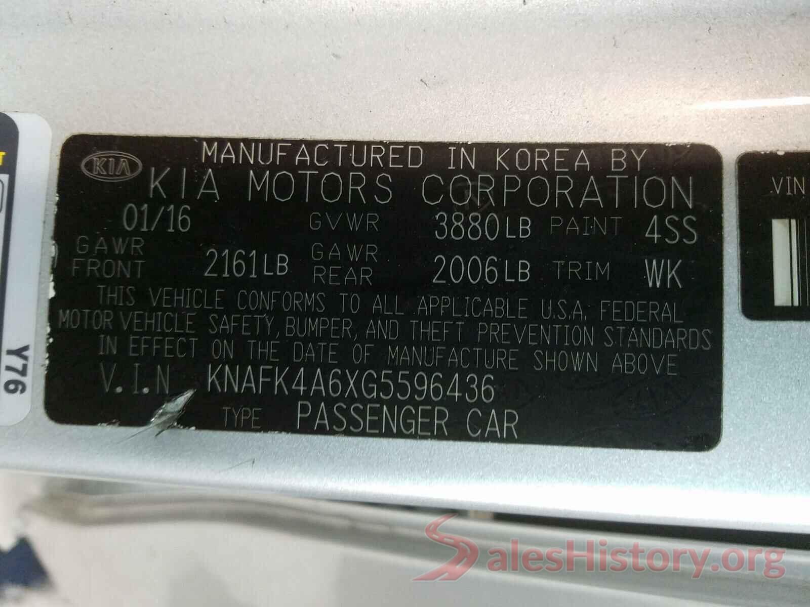 KNAFK4A6XG5596436 2016 KIA FORTE