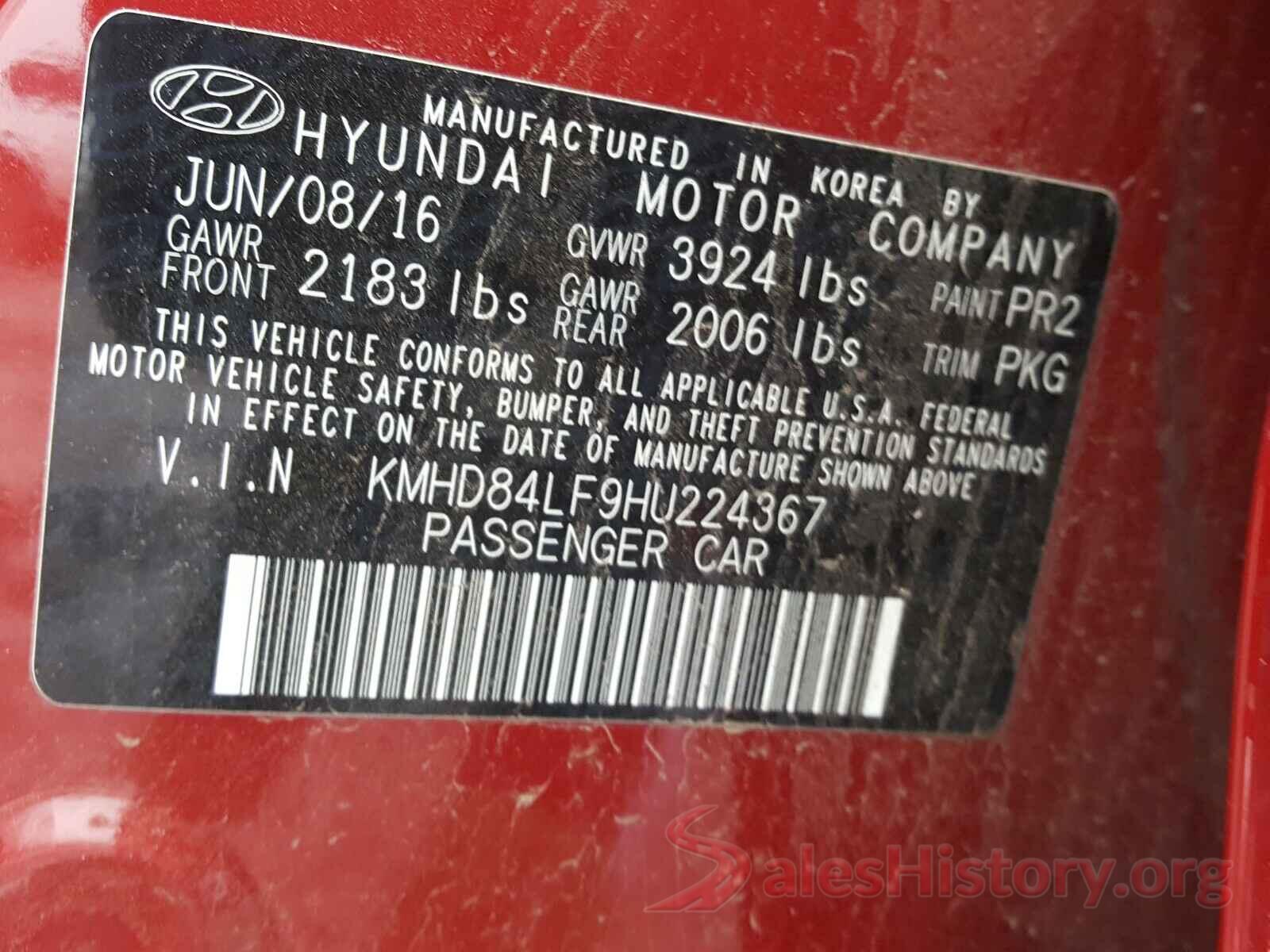 KMHD84LF9HU224367 2017 HYUNDAI ELANTRA