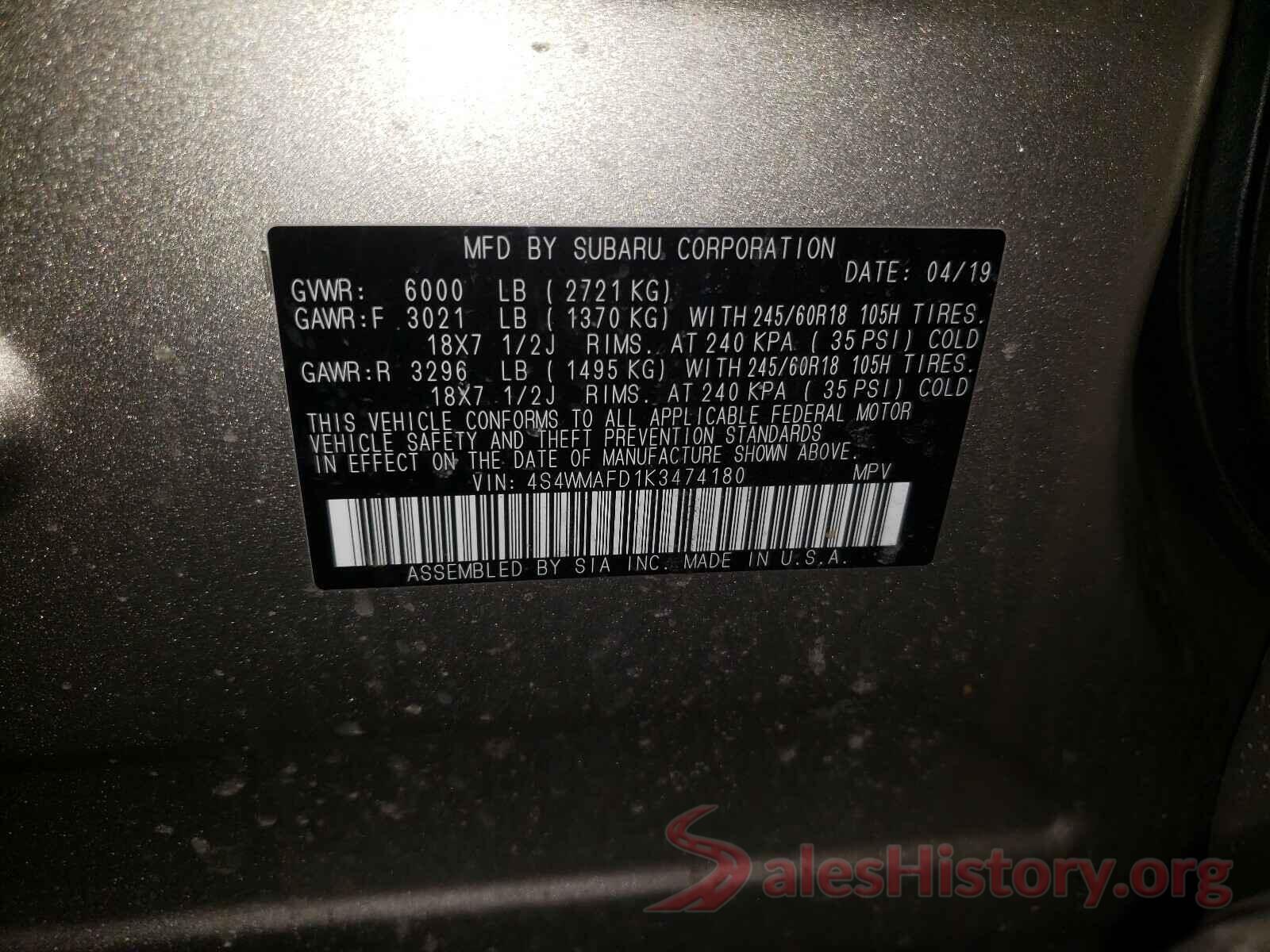 4S4WMAFD1K3474180 2019 SUBARU ALL MODELS