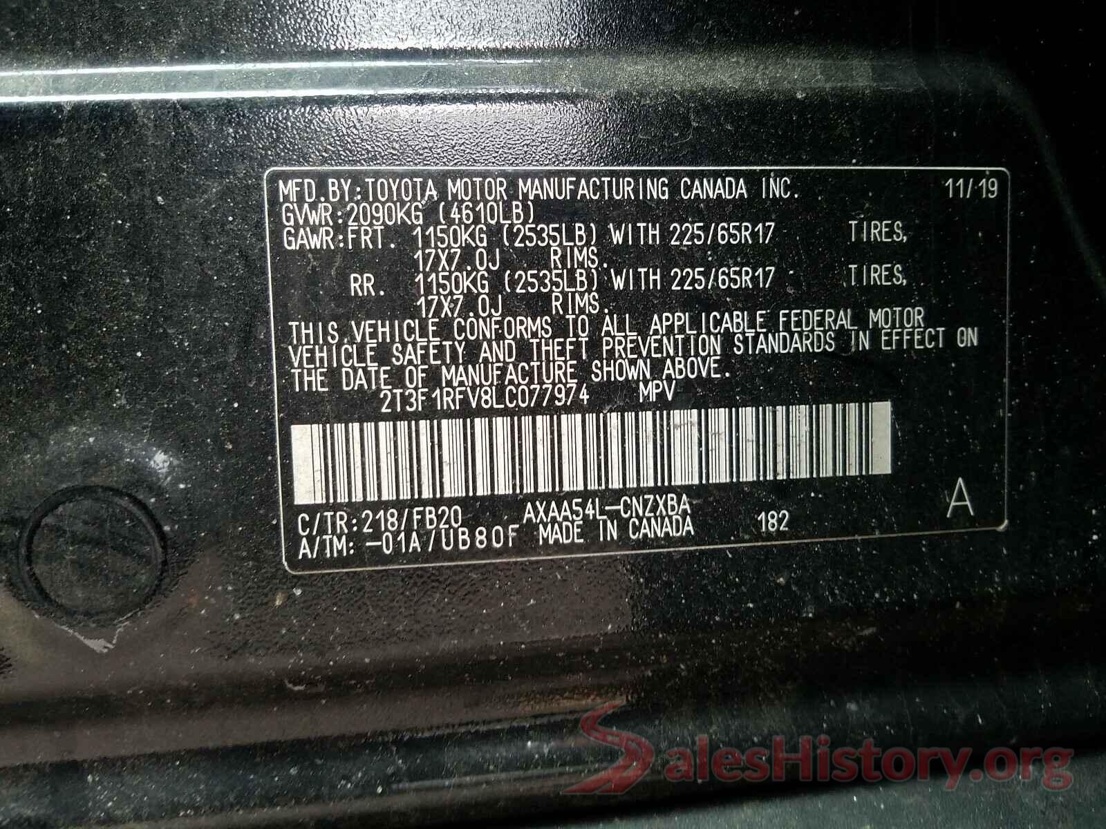 2T3F1RFV8LC077974 2020 TOYOTA RAV4