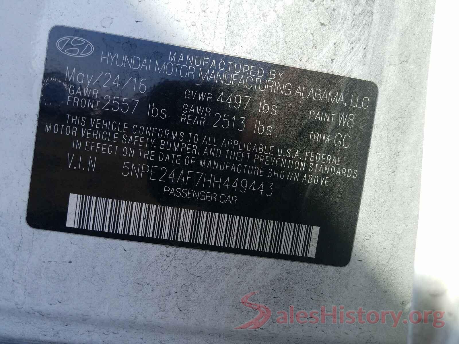 5NPE24AF7HH449443 2017 HYUNDAI SONATA