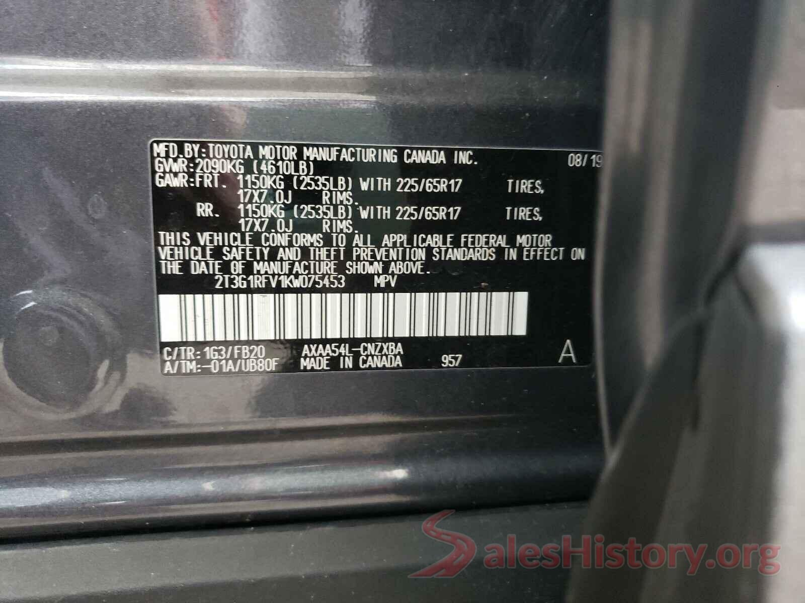 2T3G1RFV1KW075453 2019 TOYOTA RAV4