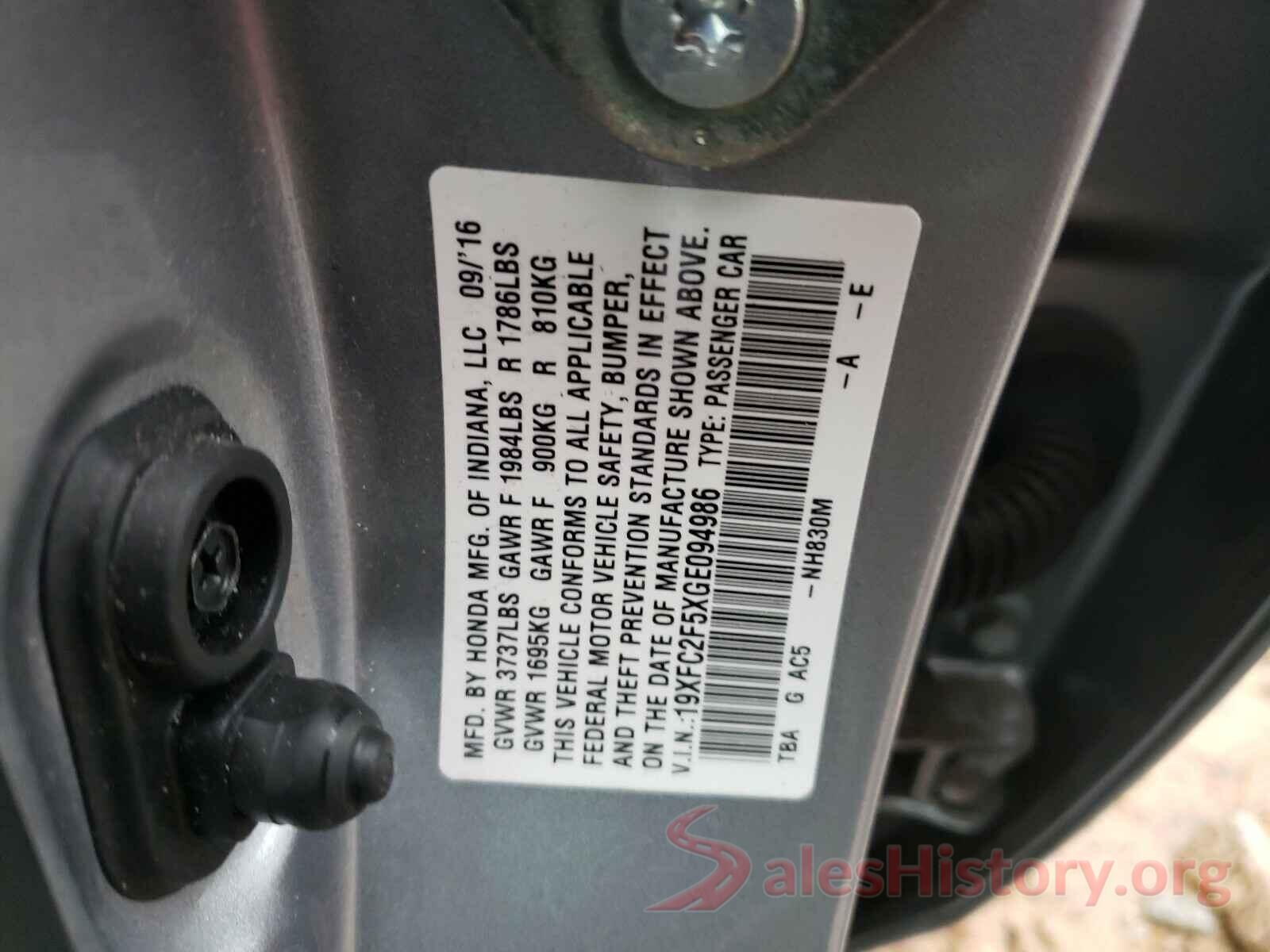 19XFC2F5XGE094986 2016 HONDA CIVIC