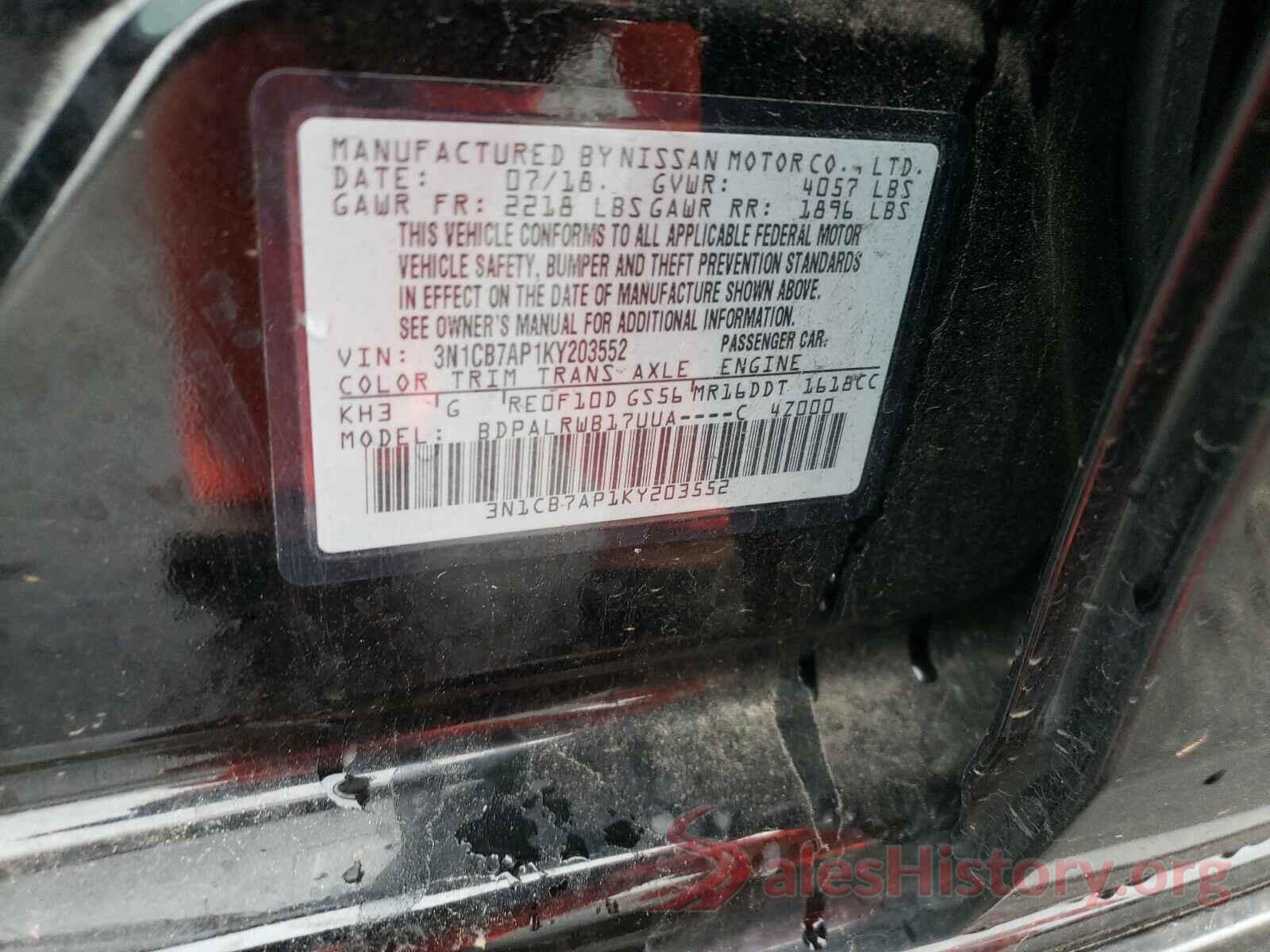 3N1CB7AP1KY203552 2019 NISSAN SENTRA