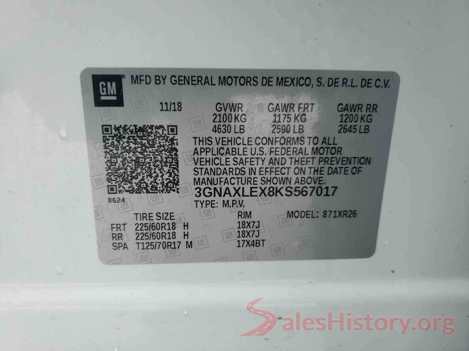 3GNAXLEX8KS567017 2019 CHEVROLET EQUINOX