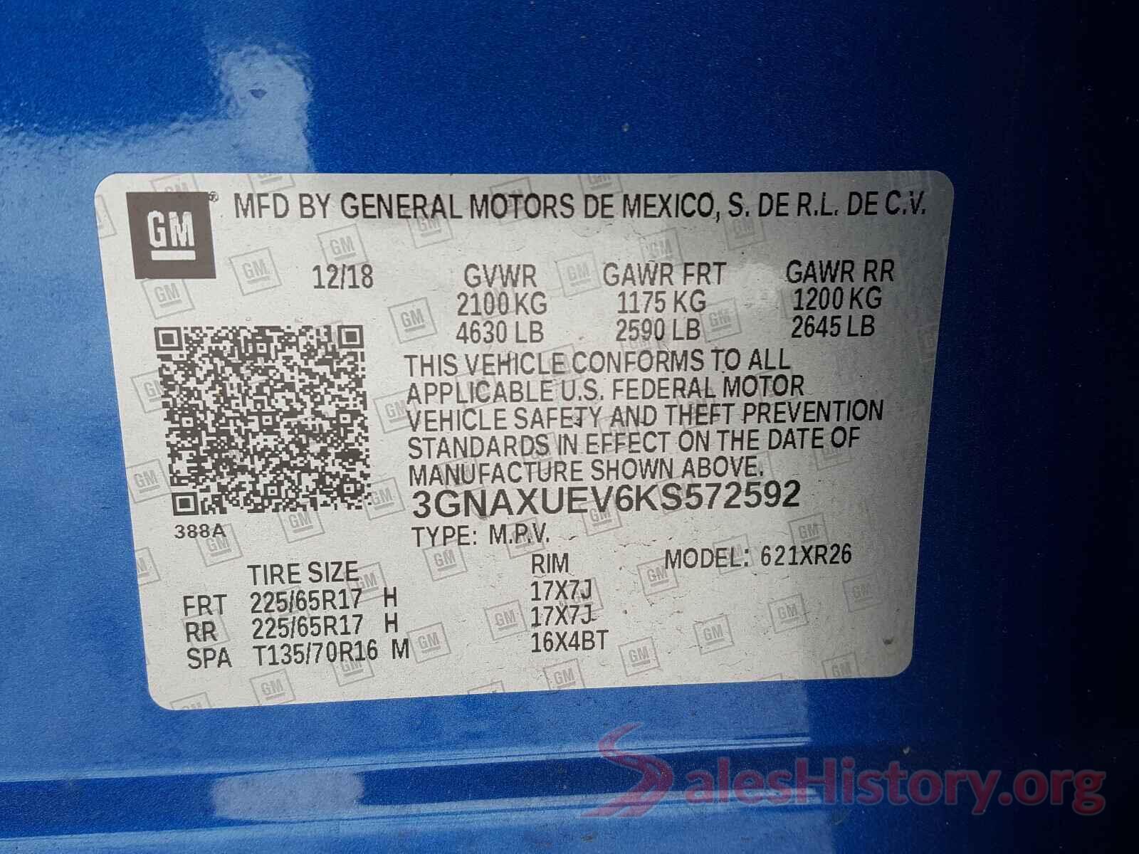 3GNAXUEV6KS572592 2019 CHEVROLET EQUINOX