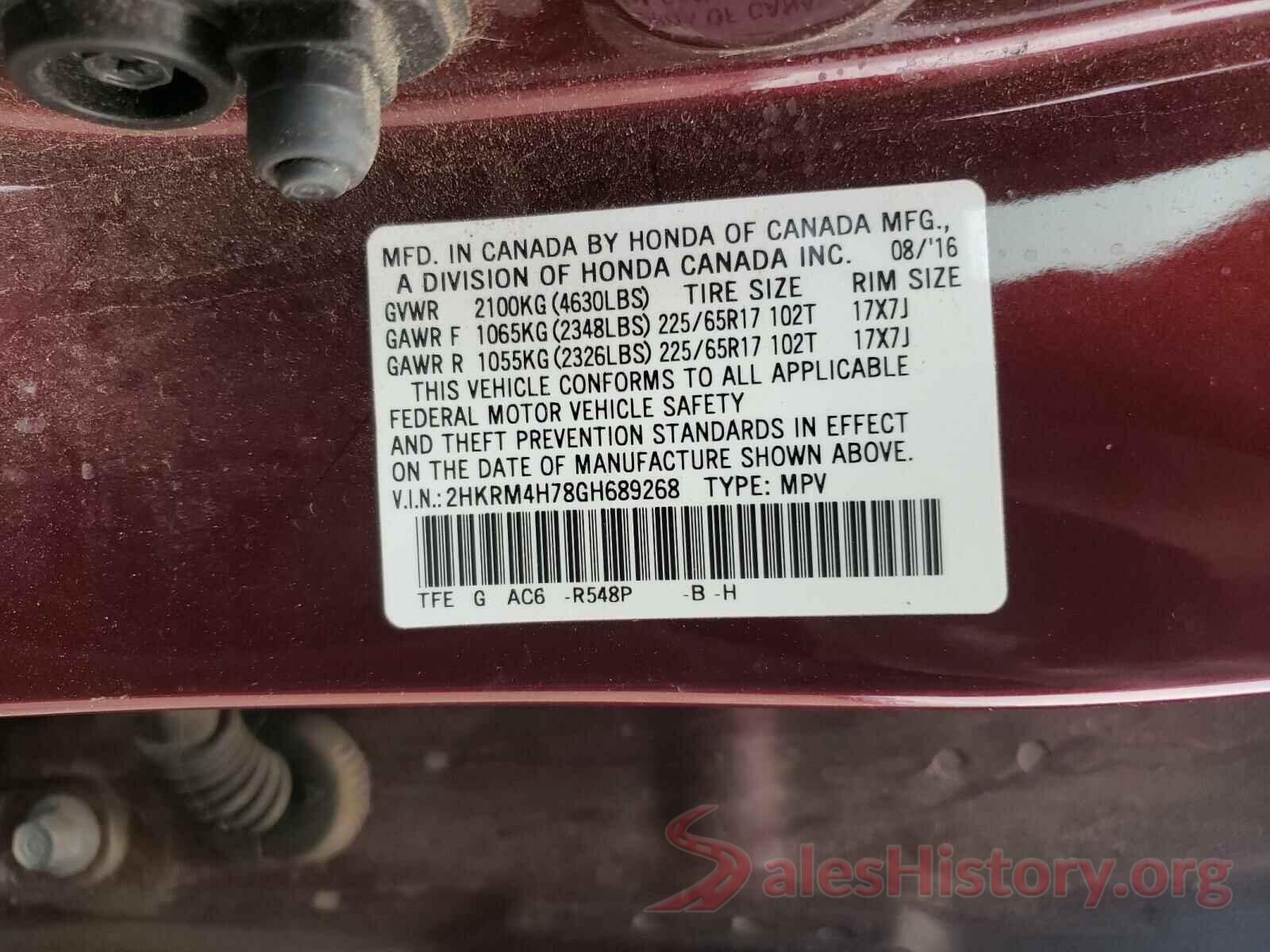 2HKRM4H78GH689268 2016 HONDA CRV