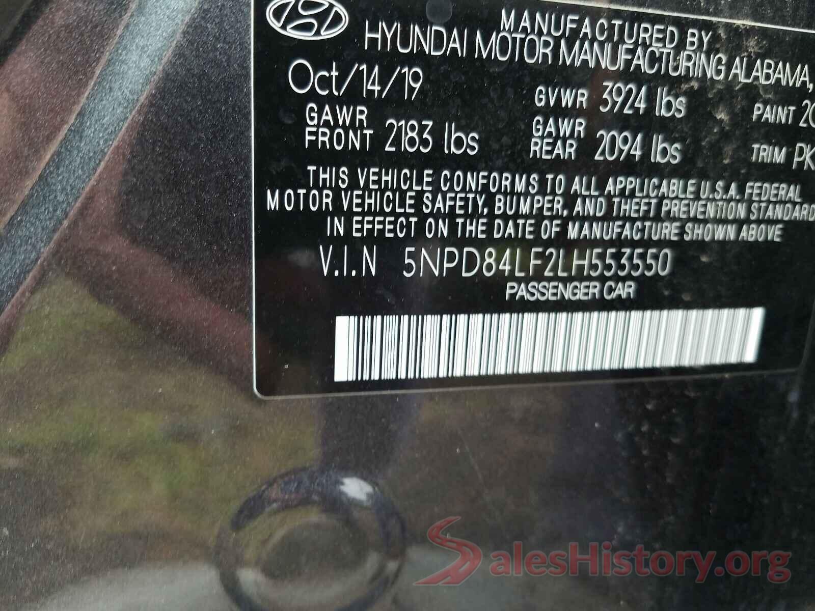 5NPD84LF2LH553550 2020 HYUNDAI ELANTRA