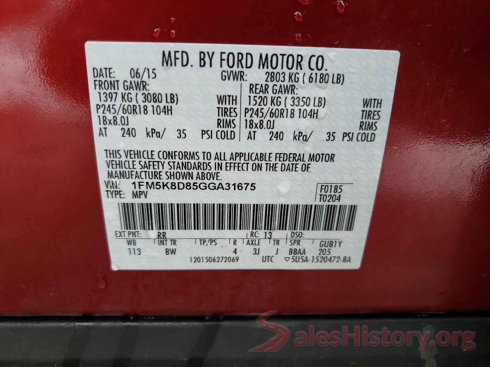 1FM5K8D85GGA31675 2016 FORD EXPLORER