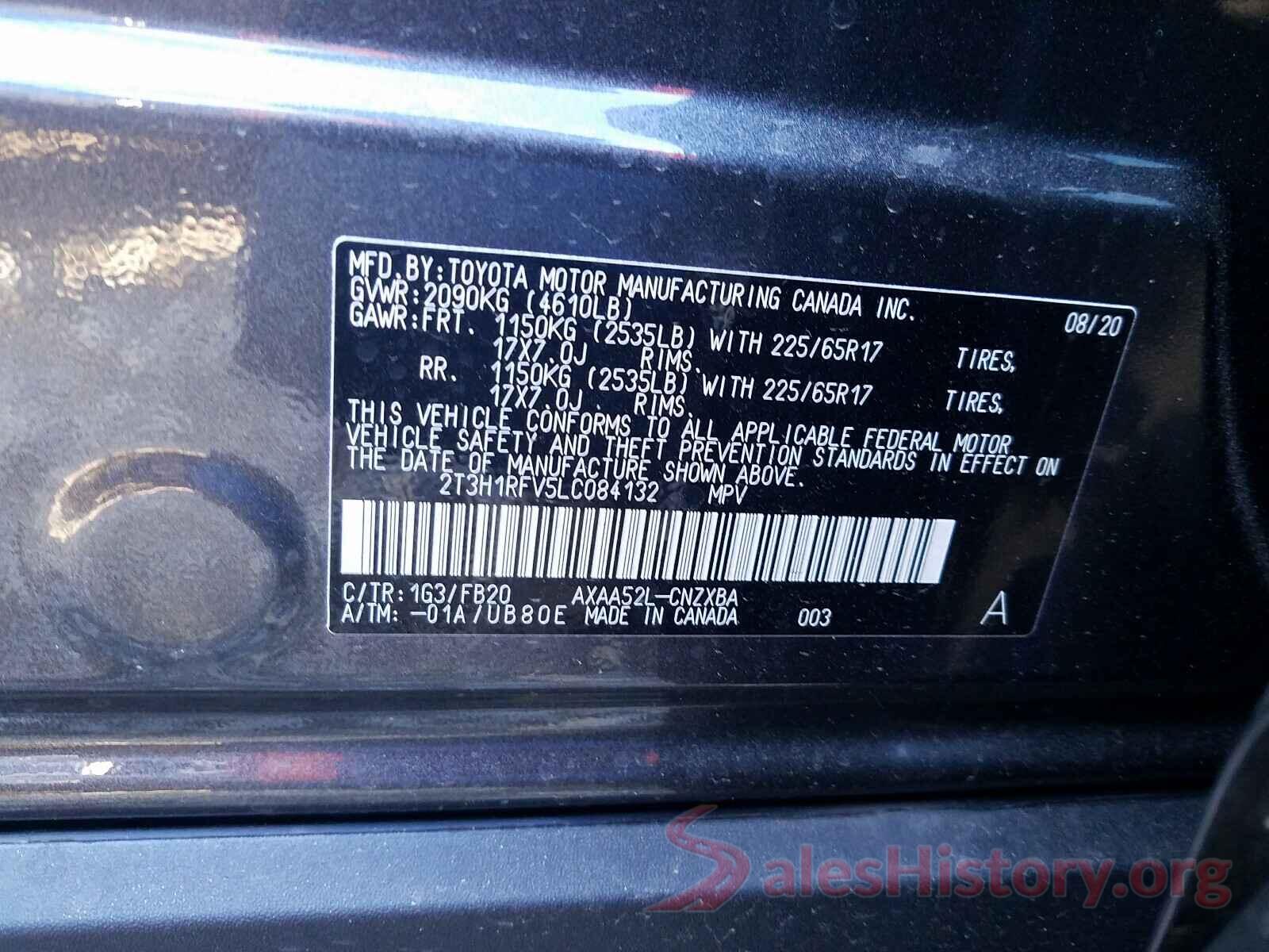 2T3H1RFV5LC084132 2020 TOYOTA RAV4