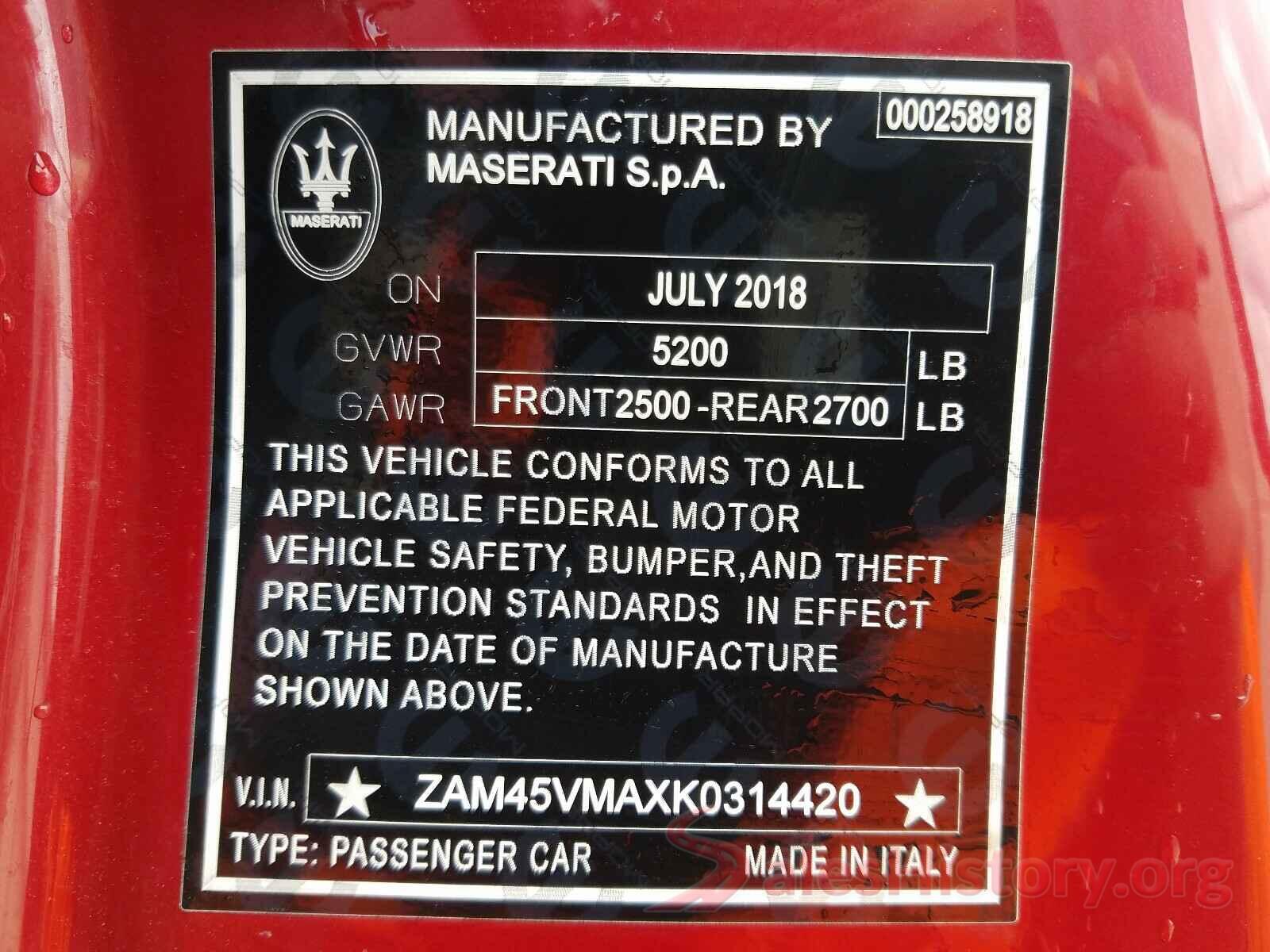 ZAM45VMAXK0314420 2019 MASERATI ALL MODELS