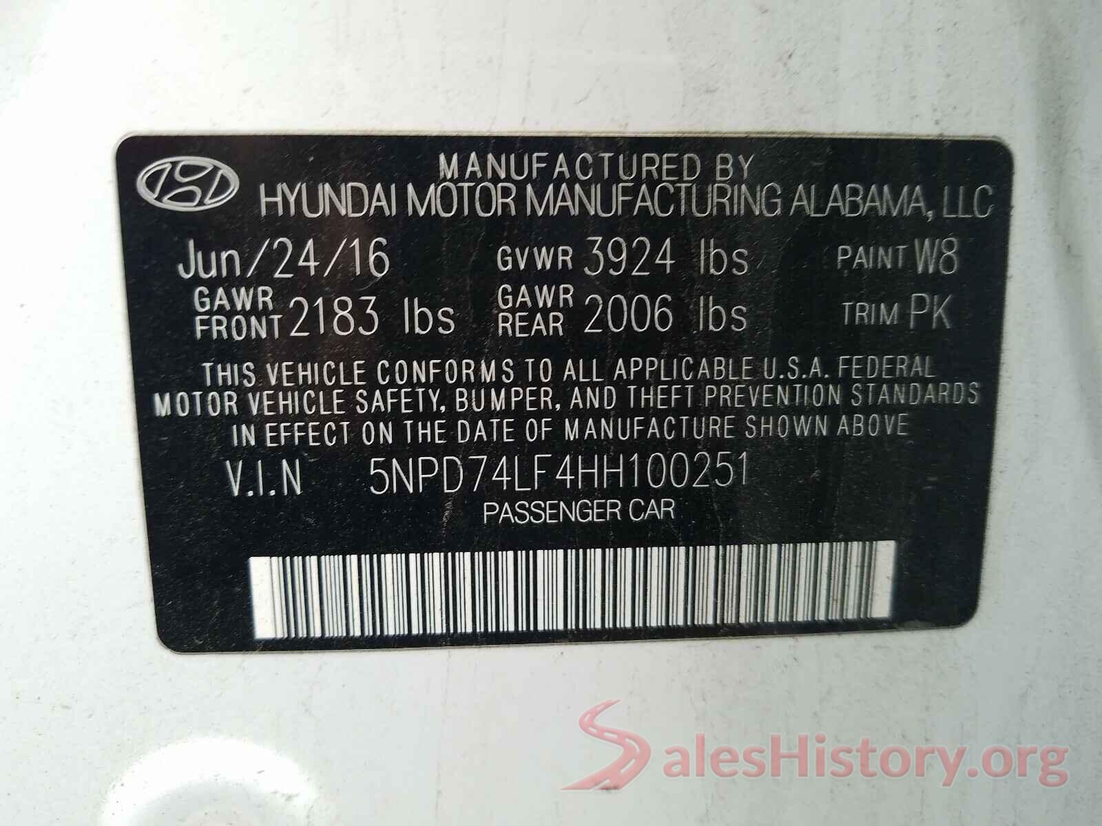 5NPD74LF4HH100251 2017 HYUNDAI ELANTRA