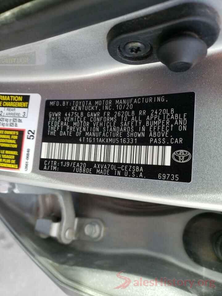 4T1G11AKXMU516331 2021 TOYOTA CAMRY