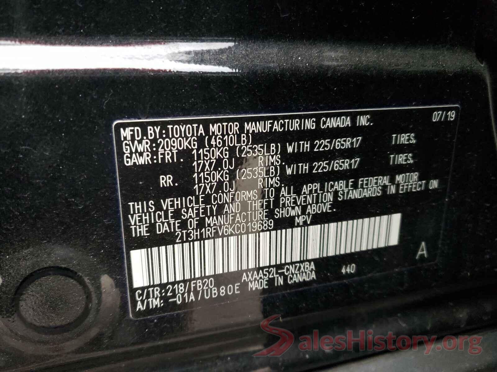 2T3H1RFV6KC019689 2019 TOYOTA RAV4