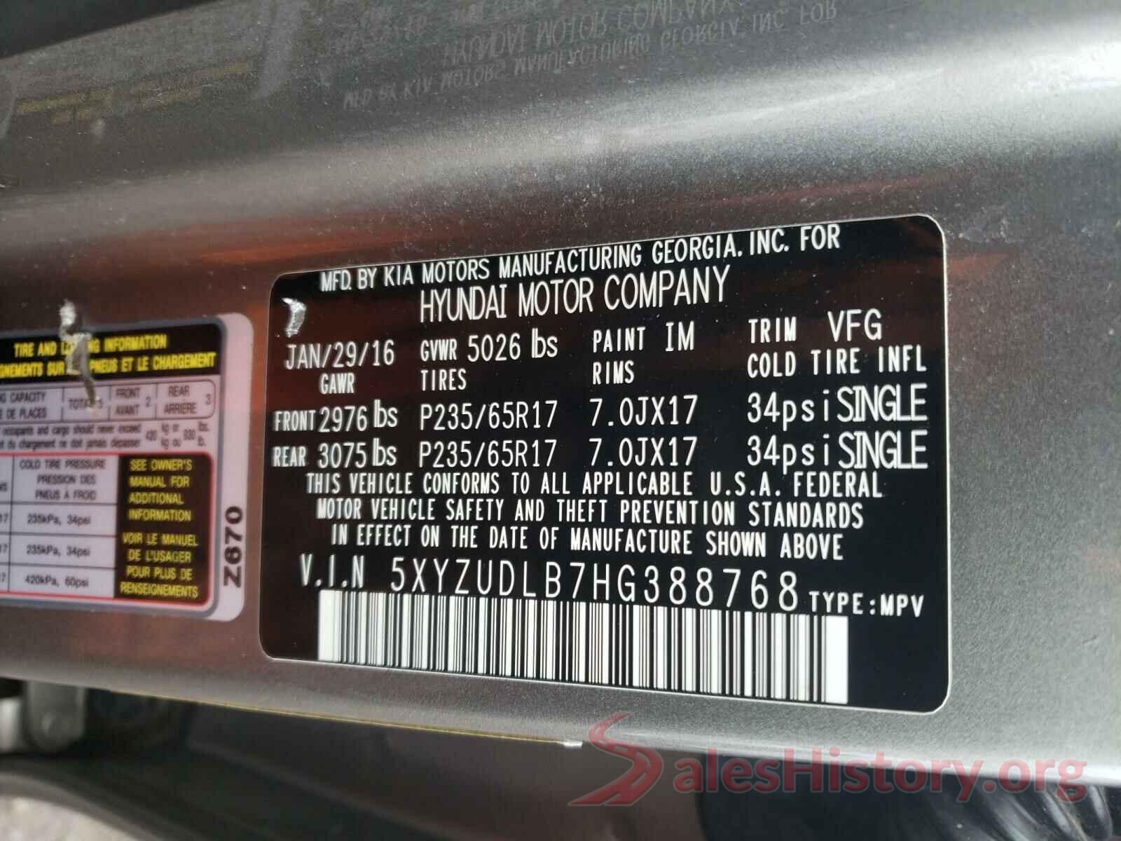 5XYZUDLB7HG388768 2017 HYUNDAI SANTA FE