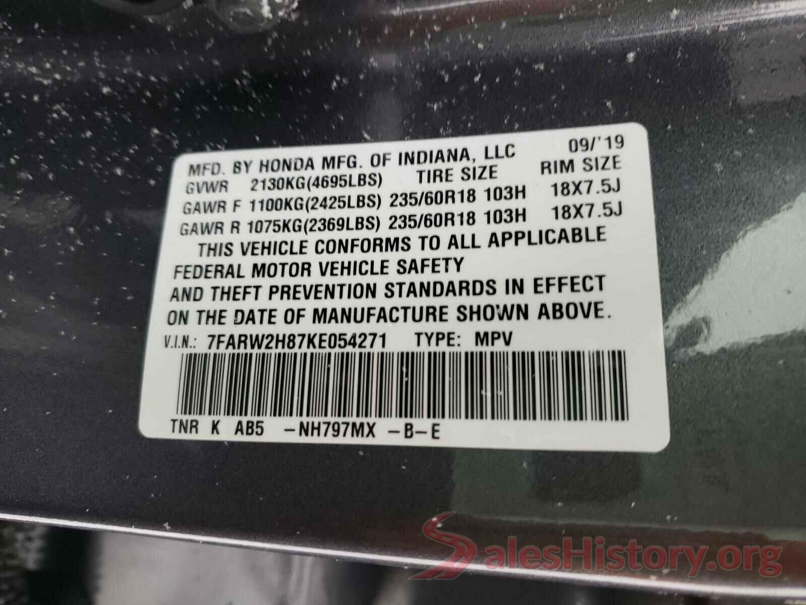 7FARW2H87KE054271 2019 HONDA CRV