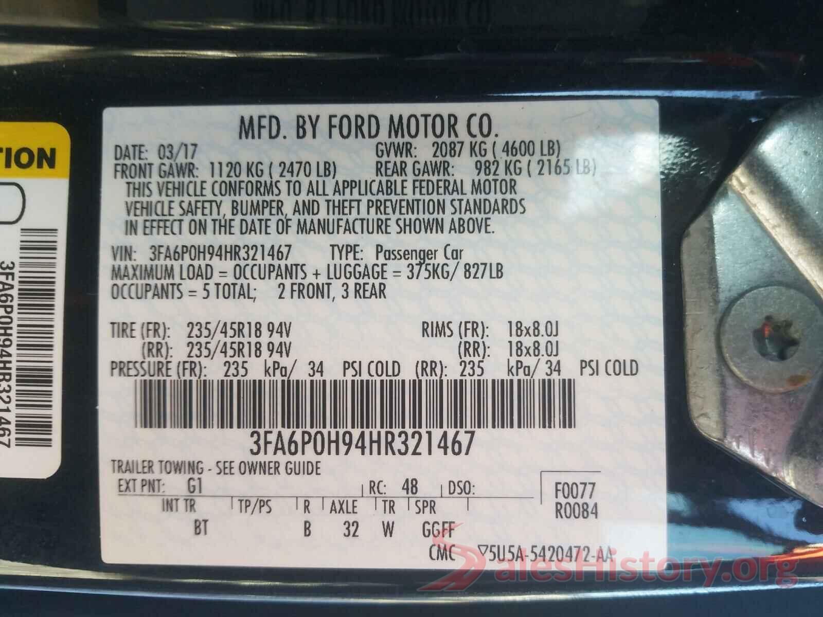 3FA6P0H94HR321467 2017 FORD FUSION