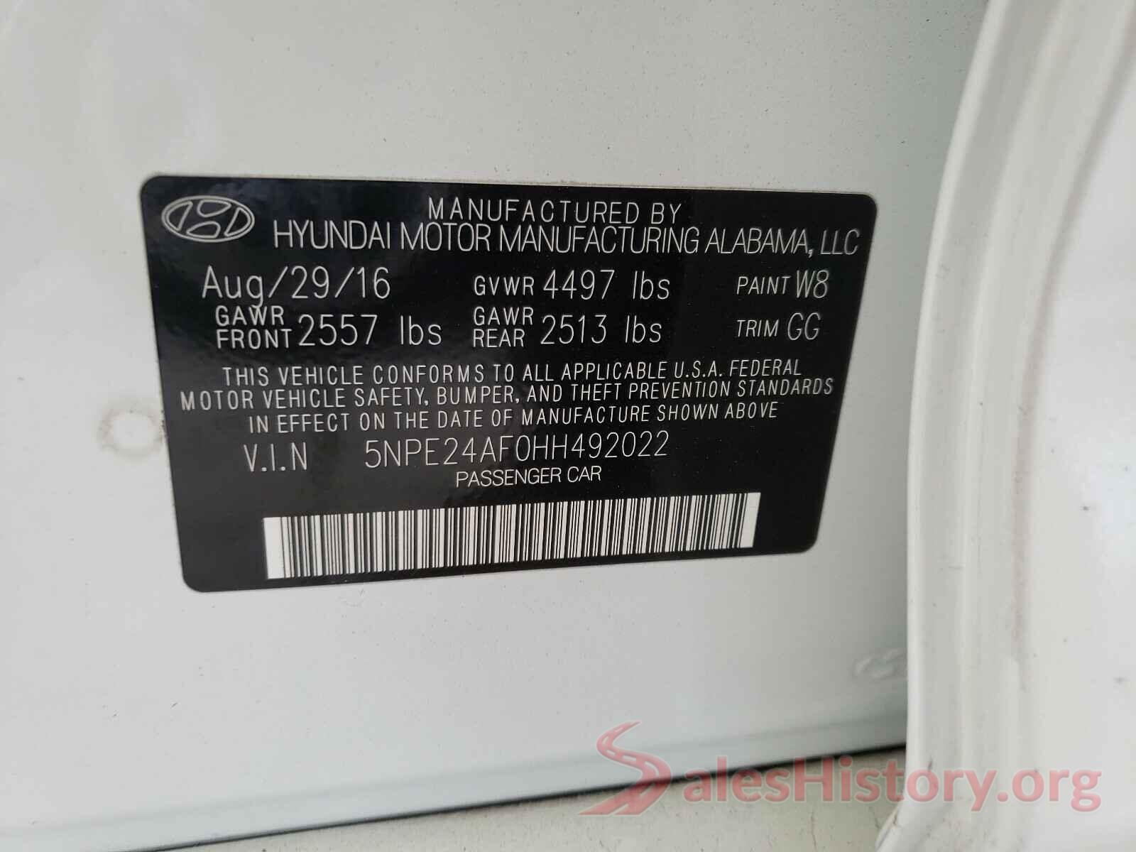 5NPE24AF0HH492022 2017 HYUNDAI SONATA