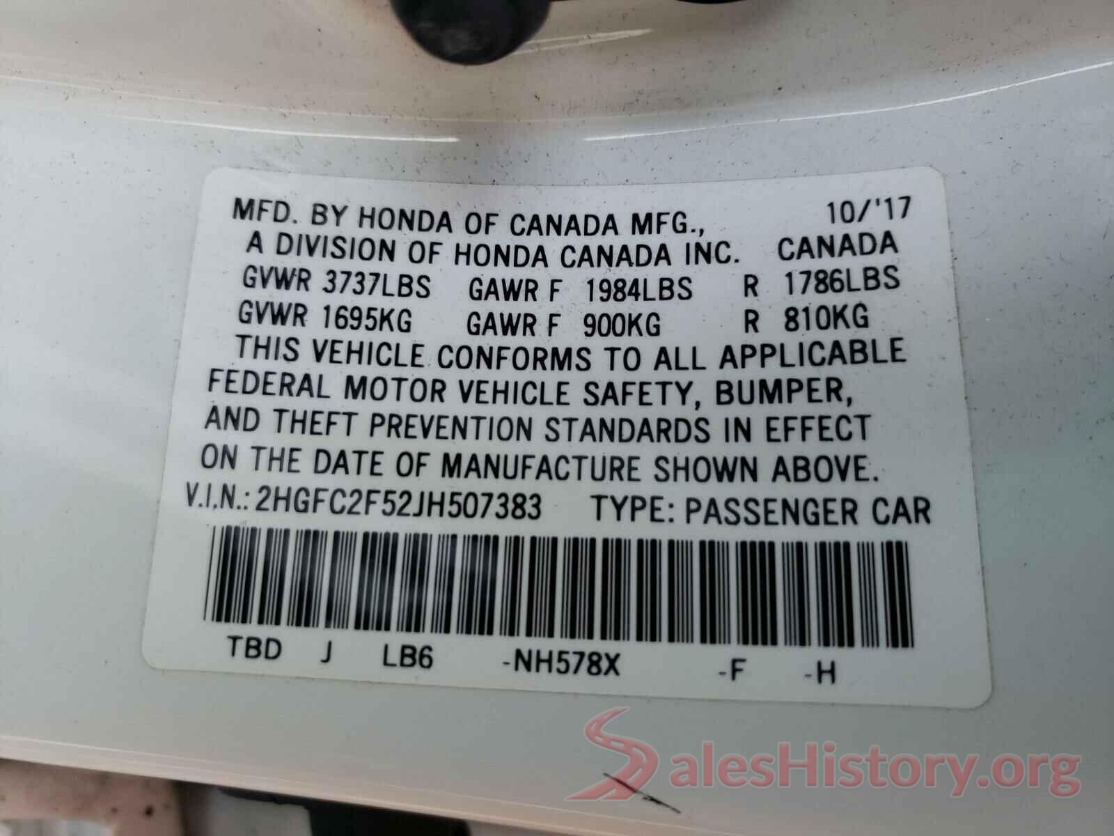 2HGFC2F52JH507383 2018 HONDA CIVIC