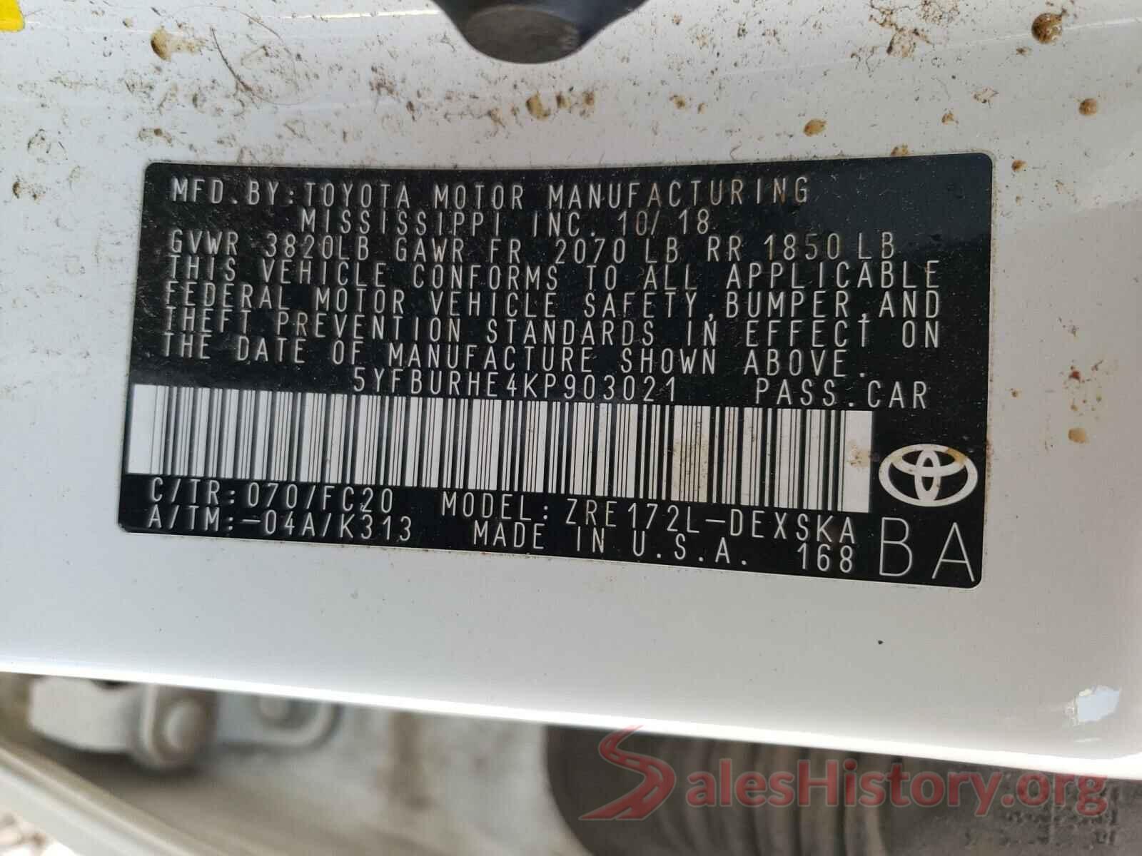 5YFBURHE4KP903021 2019 TOYOTA COROLLA