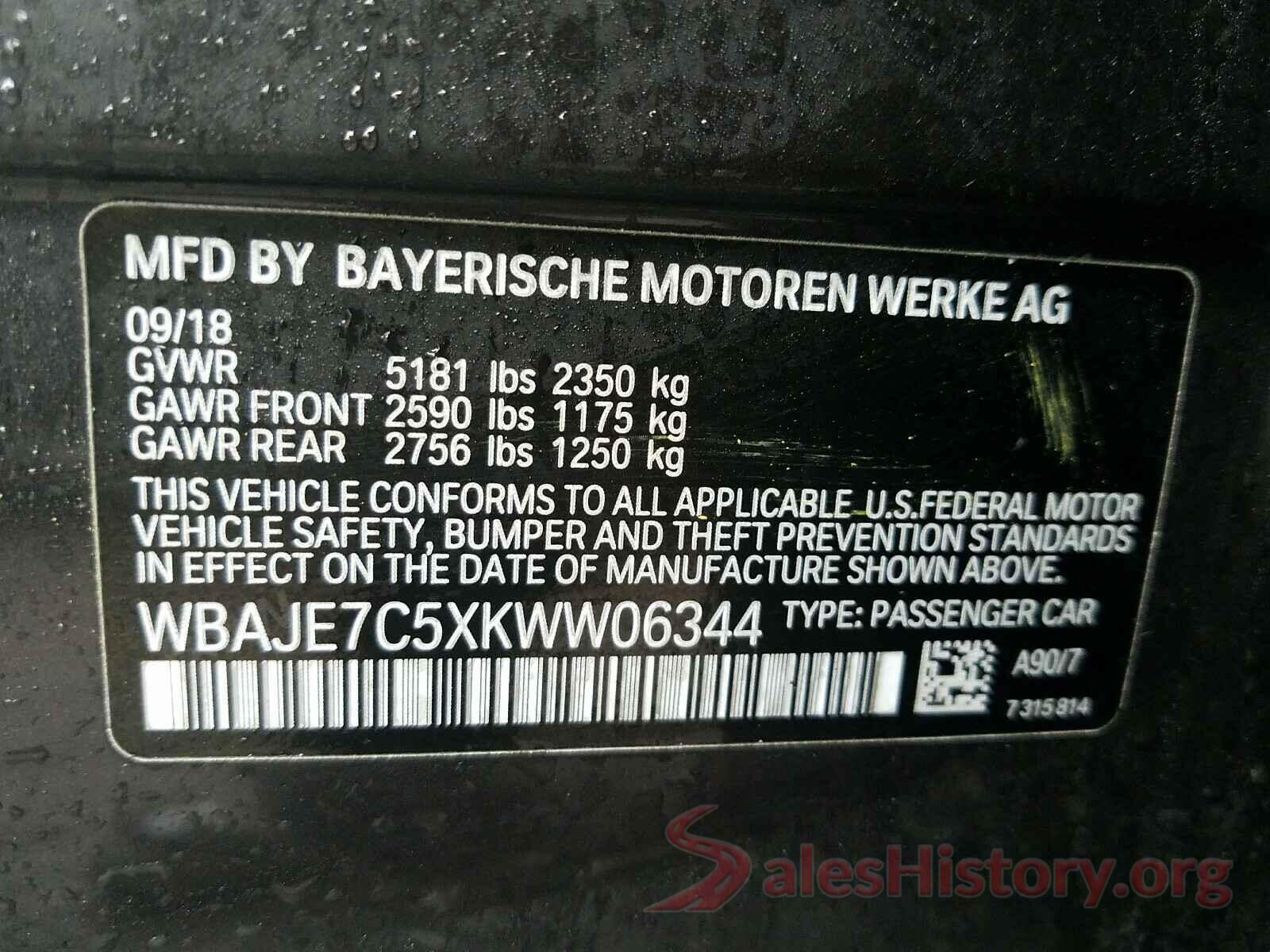 WBAJE7C5XKWW06344 2019 BMW 5 SERIES