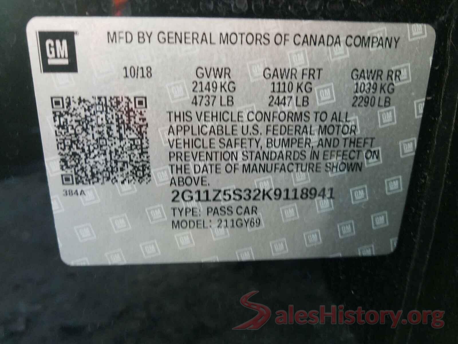 2G11Z5S32K9118941 2019 CHEVROLET IMPALA