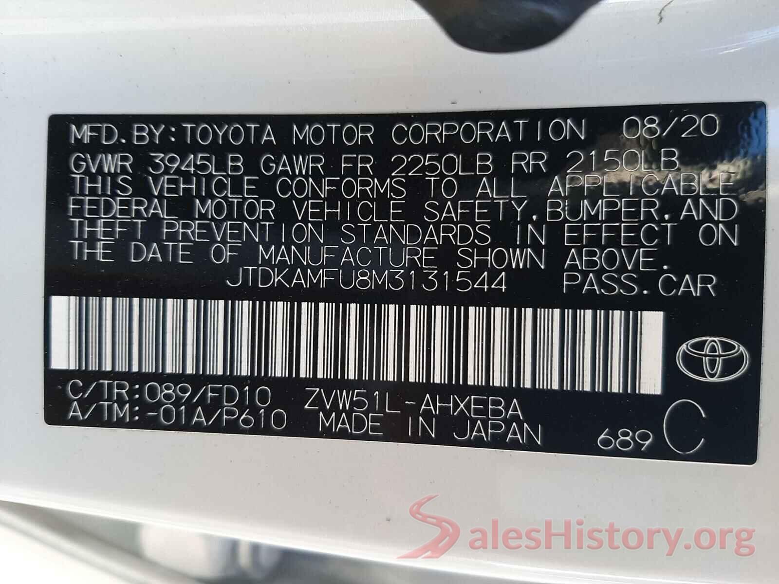 JTDKAMFU8M3131544 2021 TOYOTA PRIUS