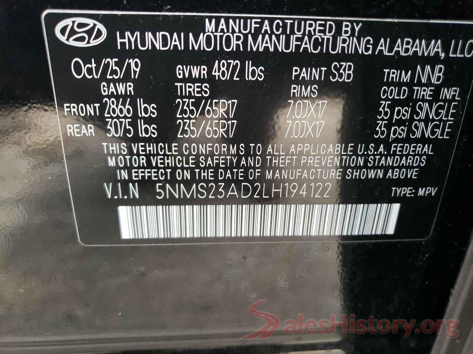 5NMS23AD2LH194122 2020 HYUNDAI SANTA FE