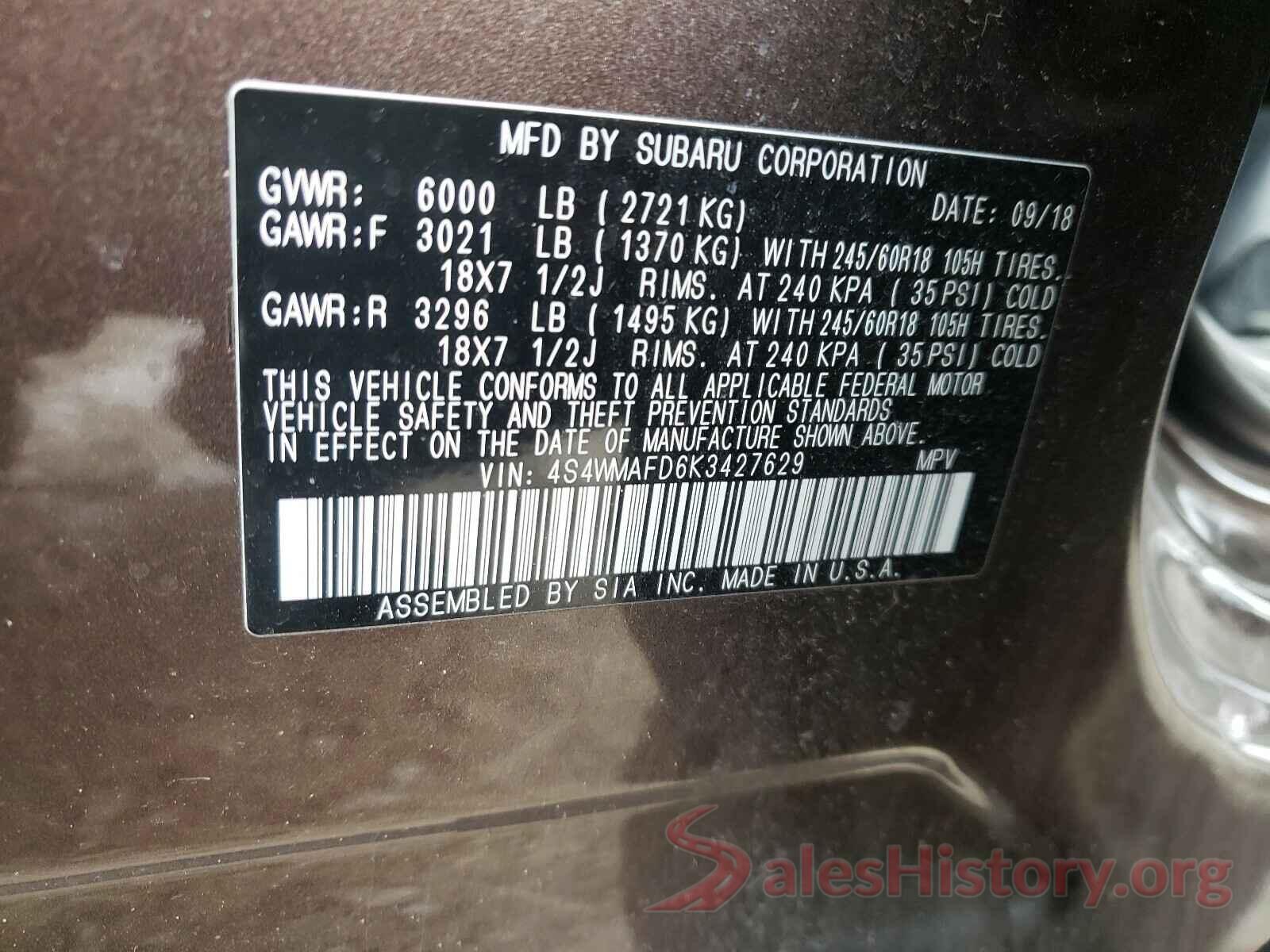 4S4WMAFD6K3427629 2019 SUBARU ALL MODELS