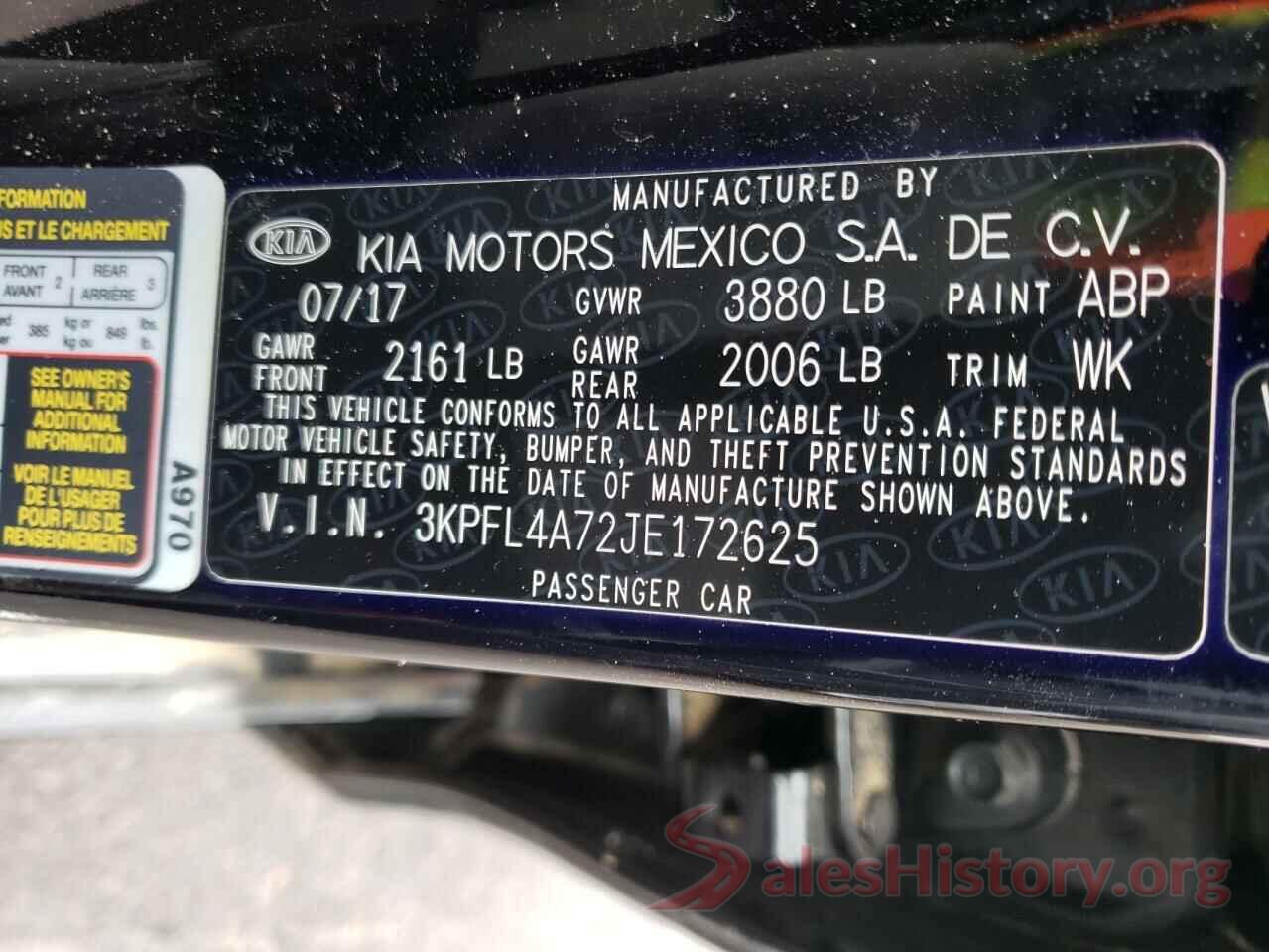 3KPFL4A72JE172625 2018 KIA FORTE