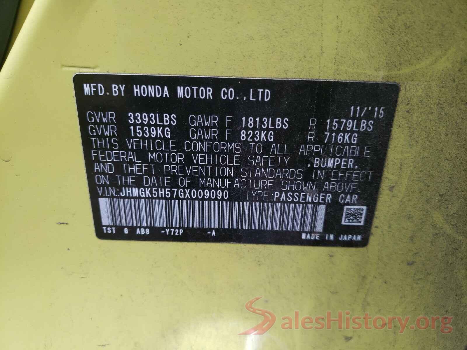 JHMGK5H57GX009090 2016 HONDA FIT