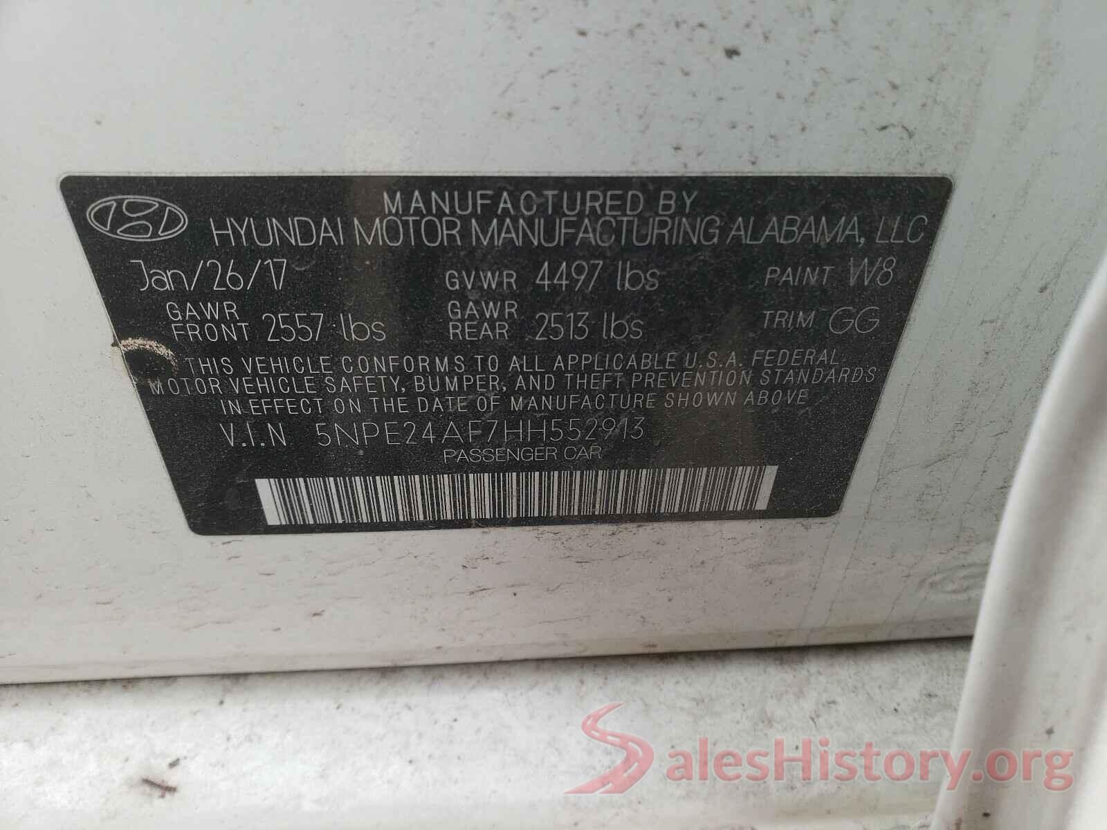 5NPE24AF7HH552913 2017 HYUNDAI SONATA