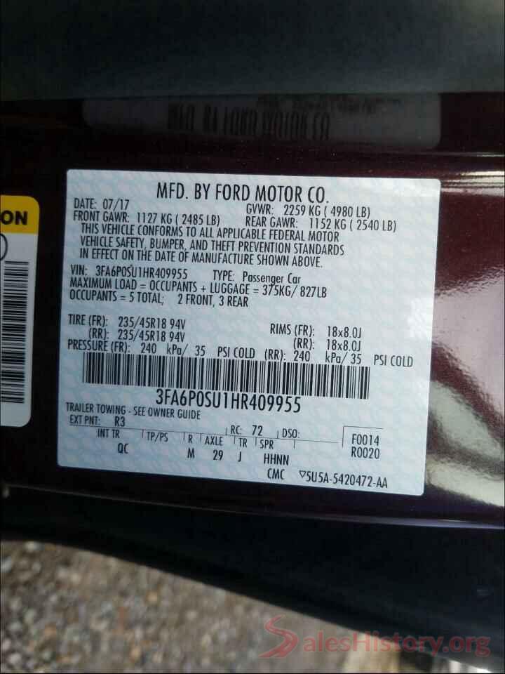 3FA6P0SU1HR409955 2017 FORD FUSION