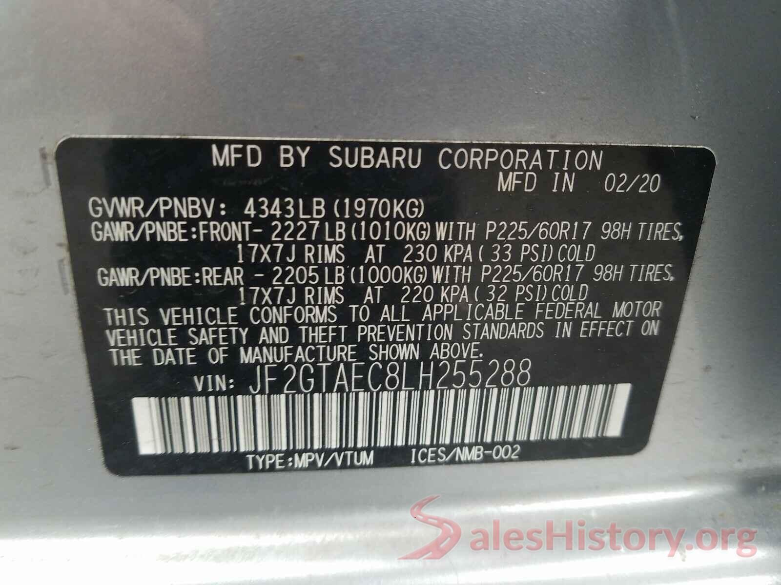 JF2GTAEC8LH255288 2020 SUBARU CROSSTREK