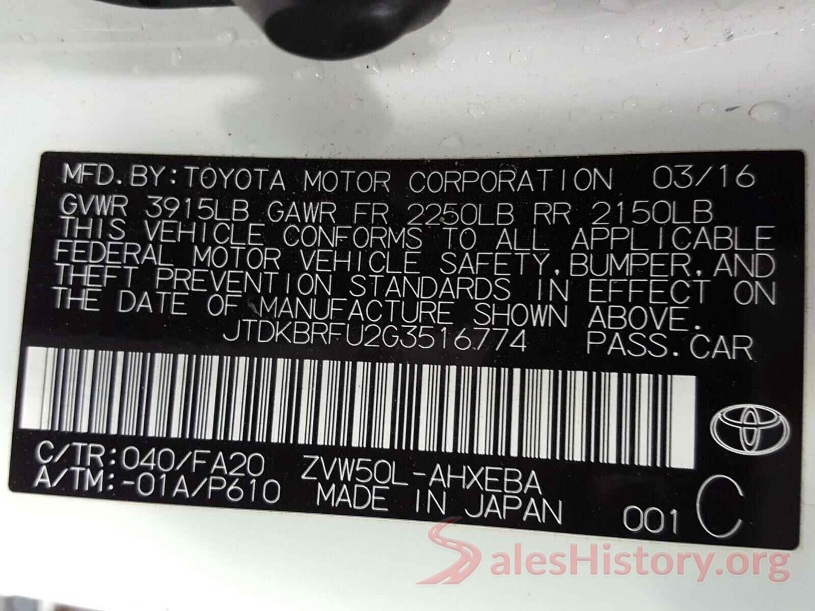 JTDKBRFU2G3516774 2016 TOYOTA PRIUS