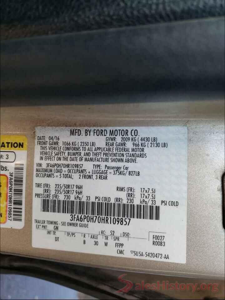 3FA6P0H70HR109857 2017 FORD FUSION