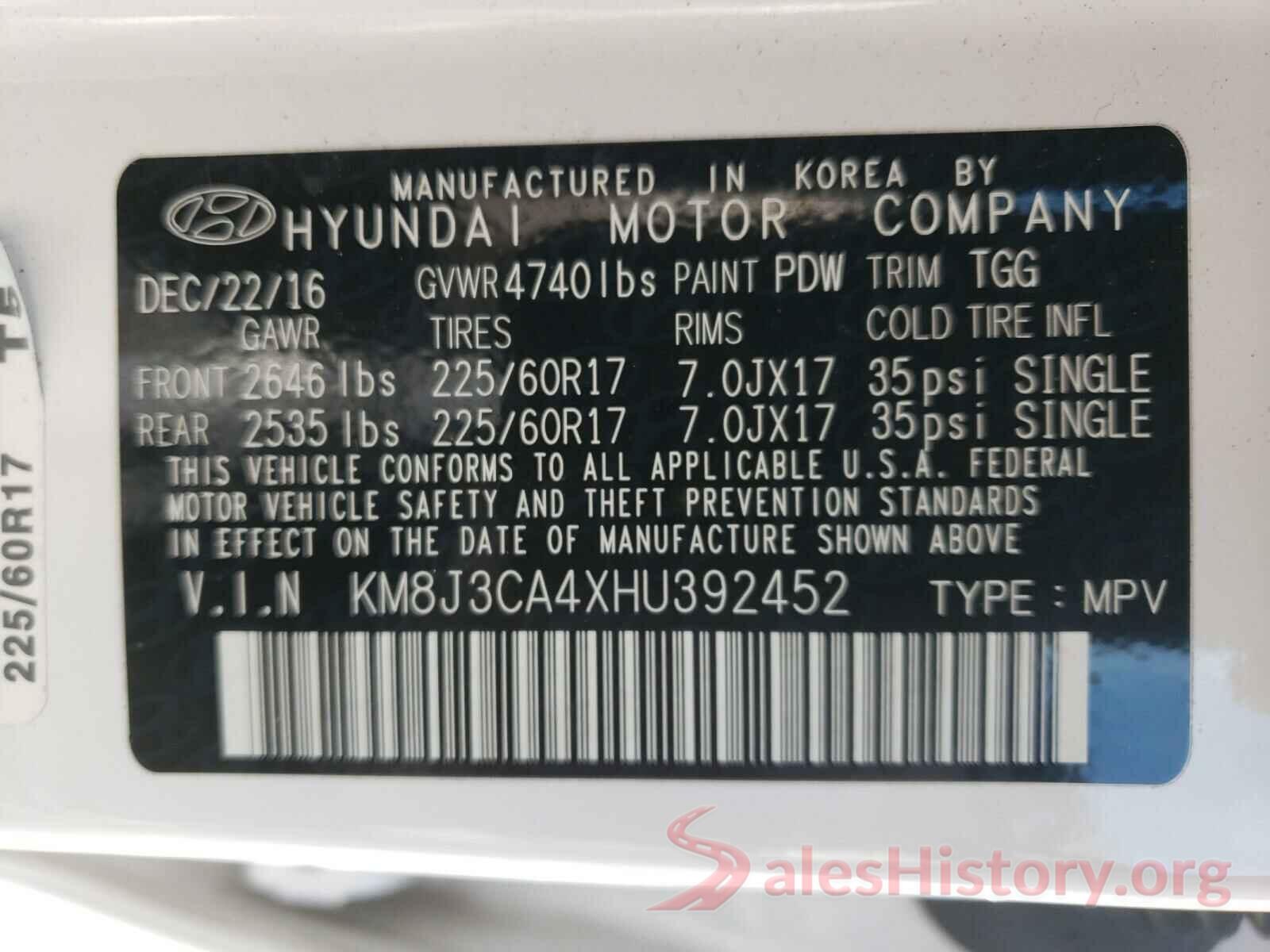 KM8J3CA4XHU392452 2017 HYUNDAI TUCSON