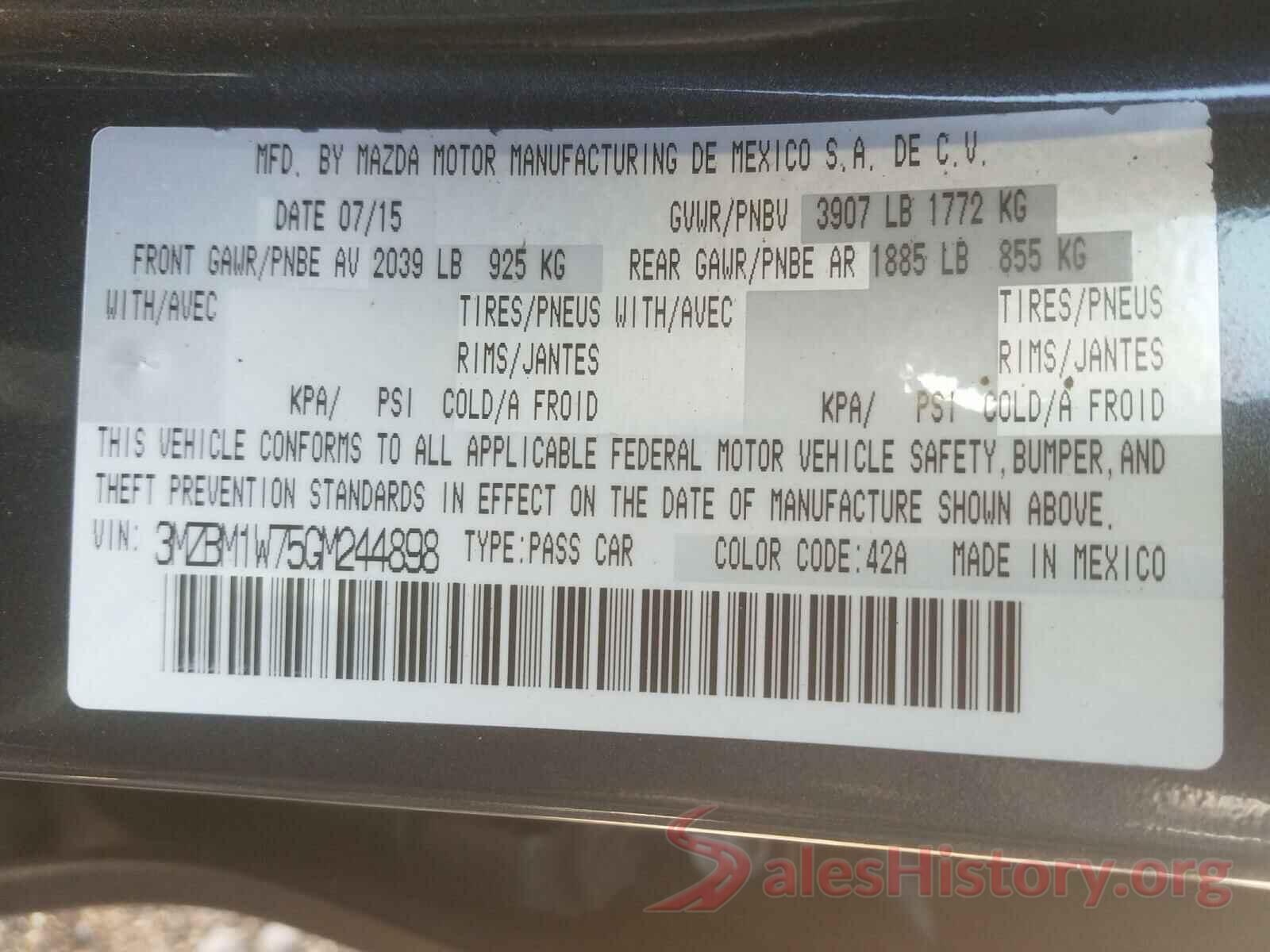 3MZBM1W75GM244898 2016 MAZDA 3