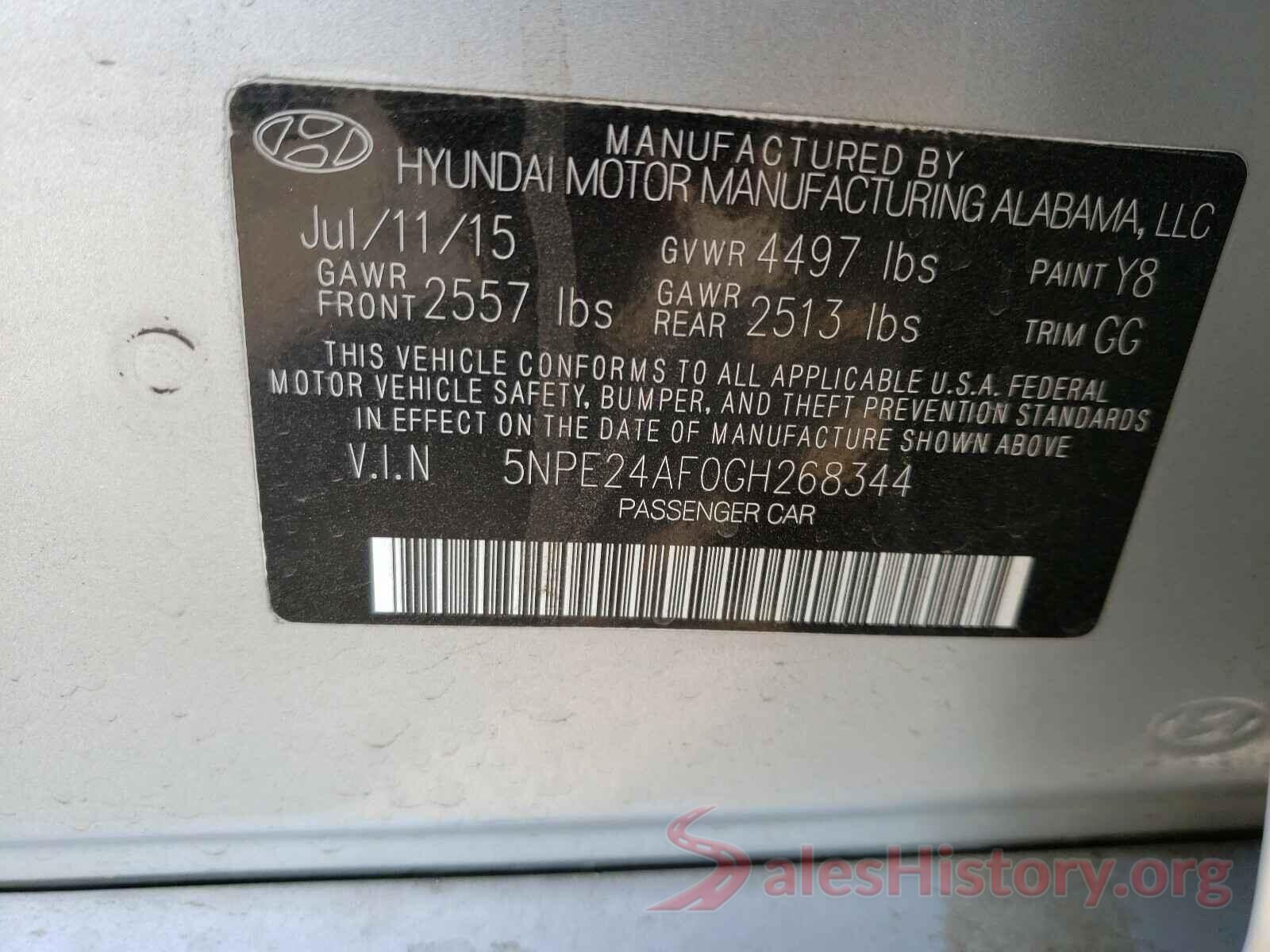 5NPE24AF0GH268344 2016 HYUNDAI SONATA