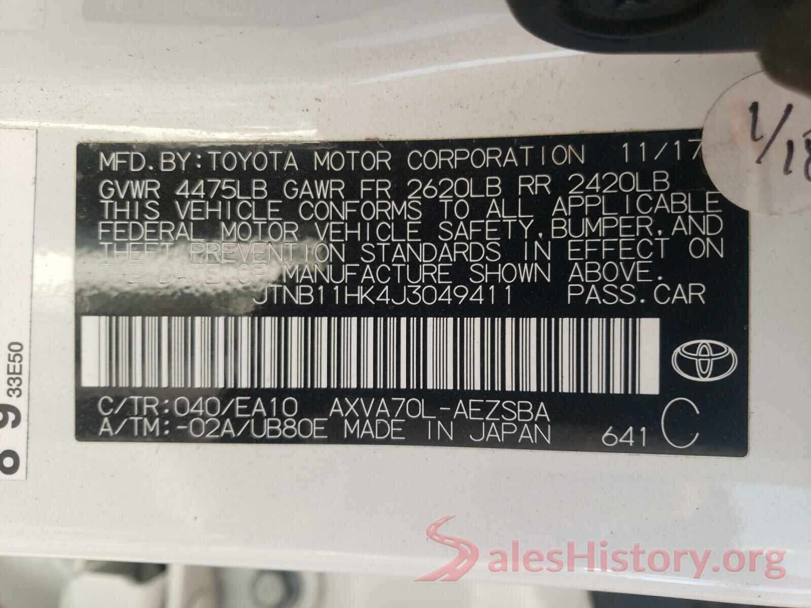 JTNB11HK4J3049411 2018 TOYOTA CAMRY